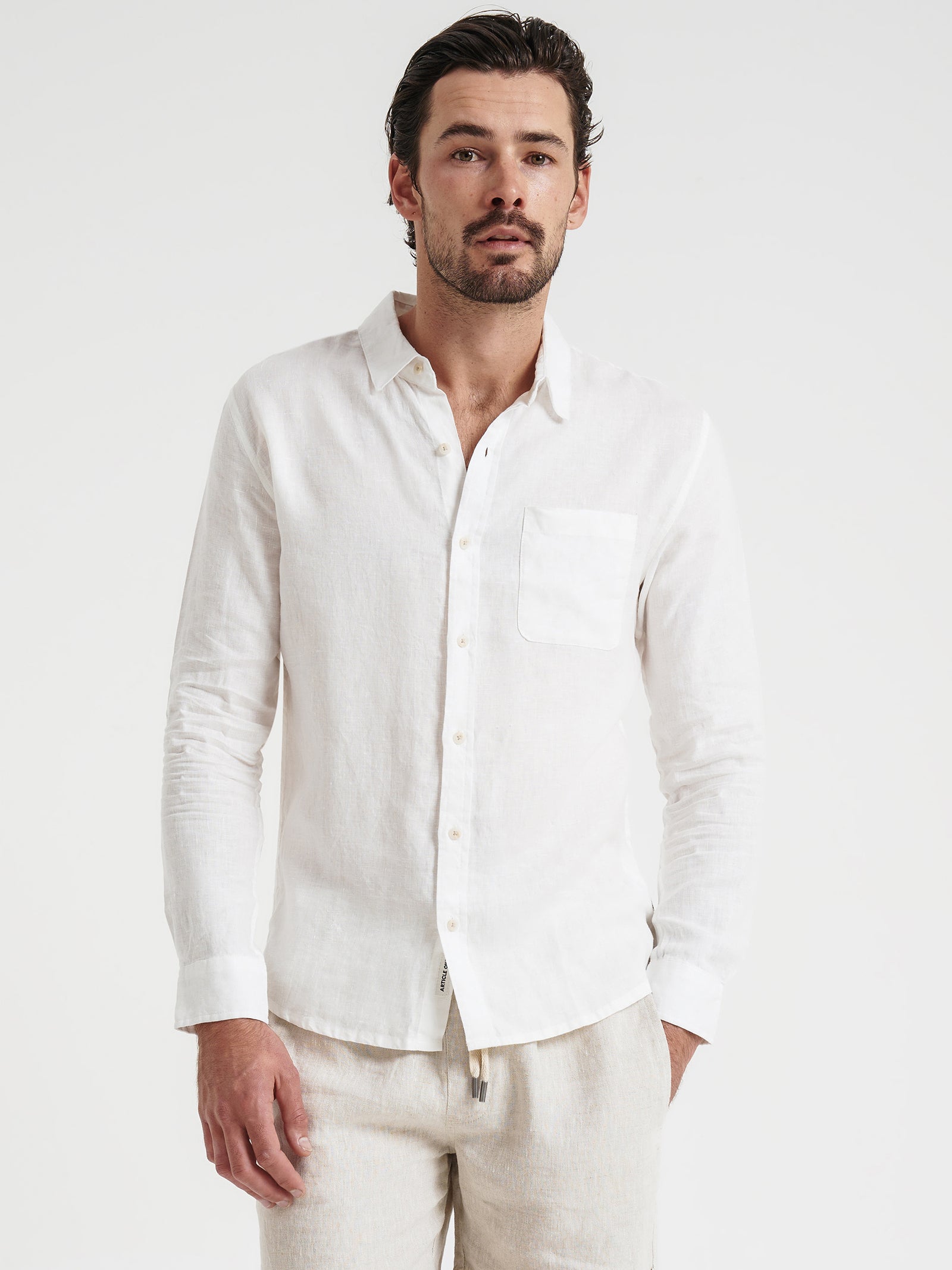 Nero Linen Long Sleeve Shirt in White