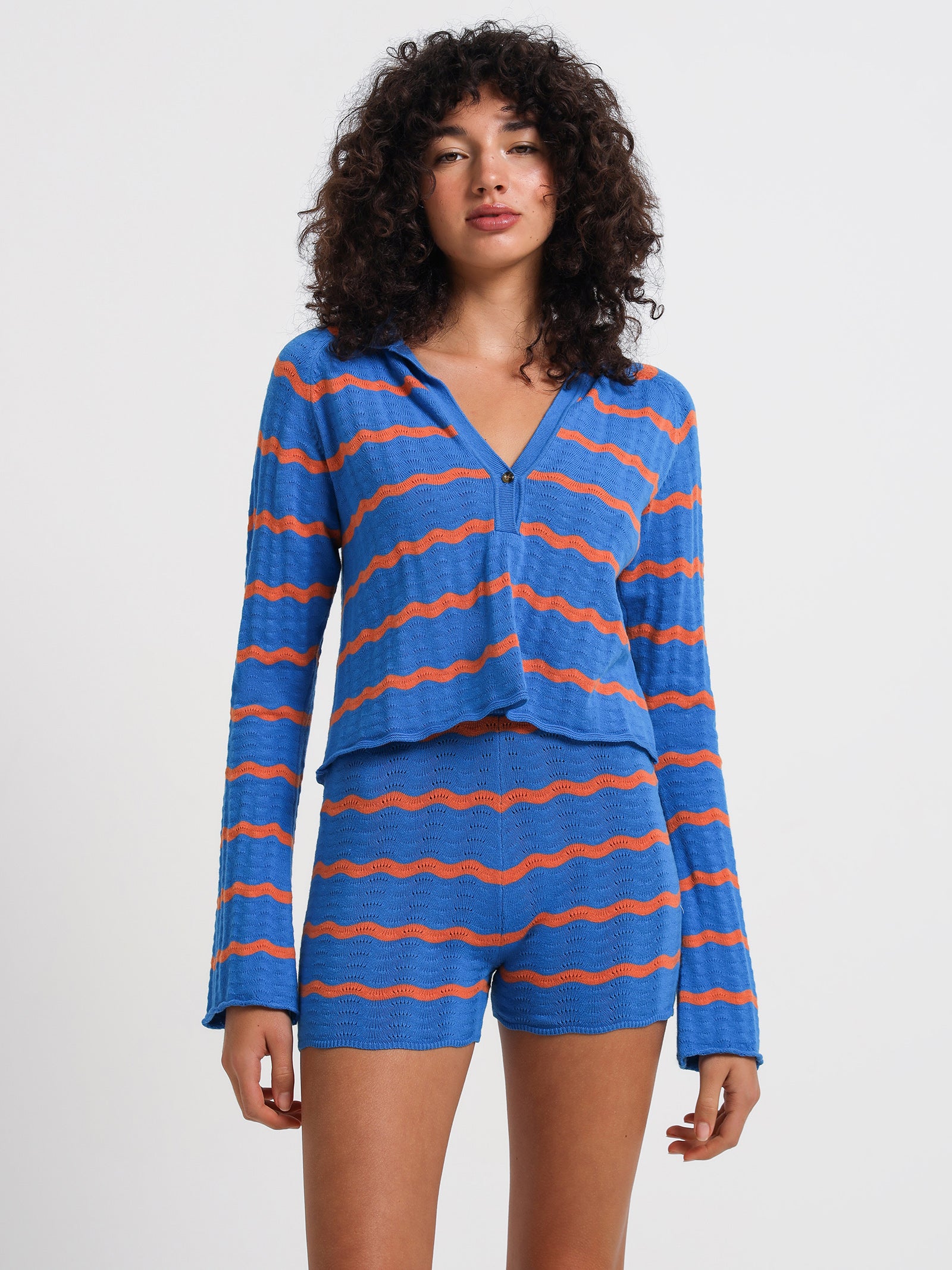 Bella Crop Sweat in Lapis & Papaya