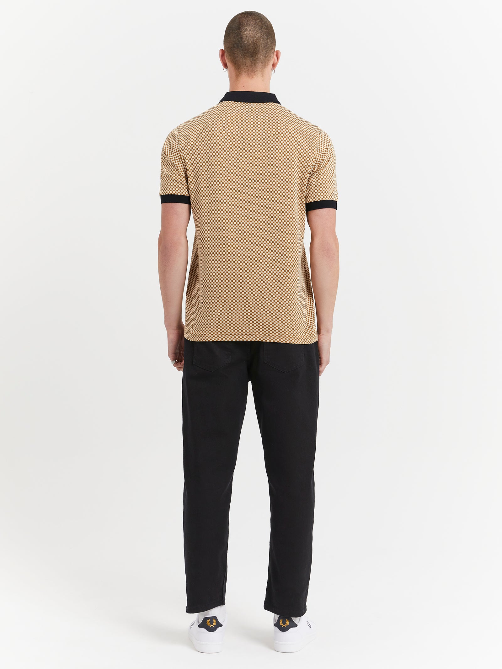 Micro Chequerboard Polo Shirt in Dark Caramel