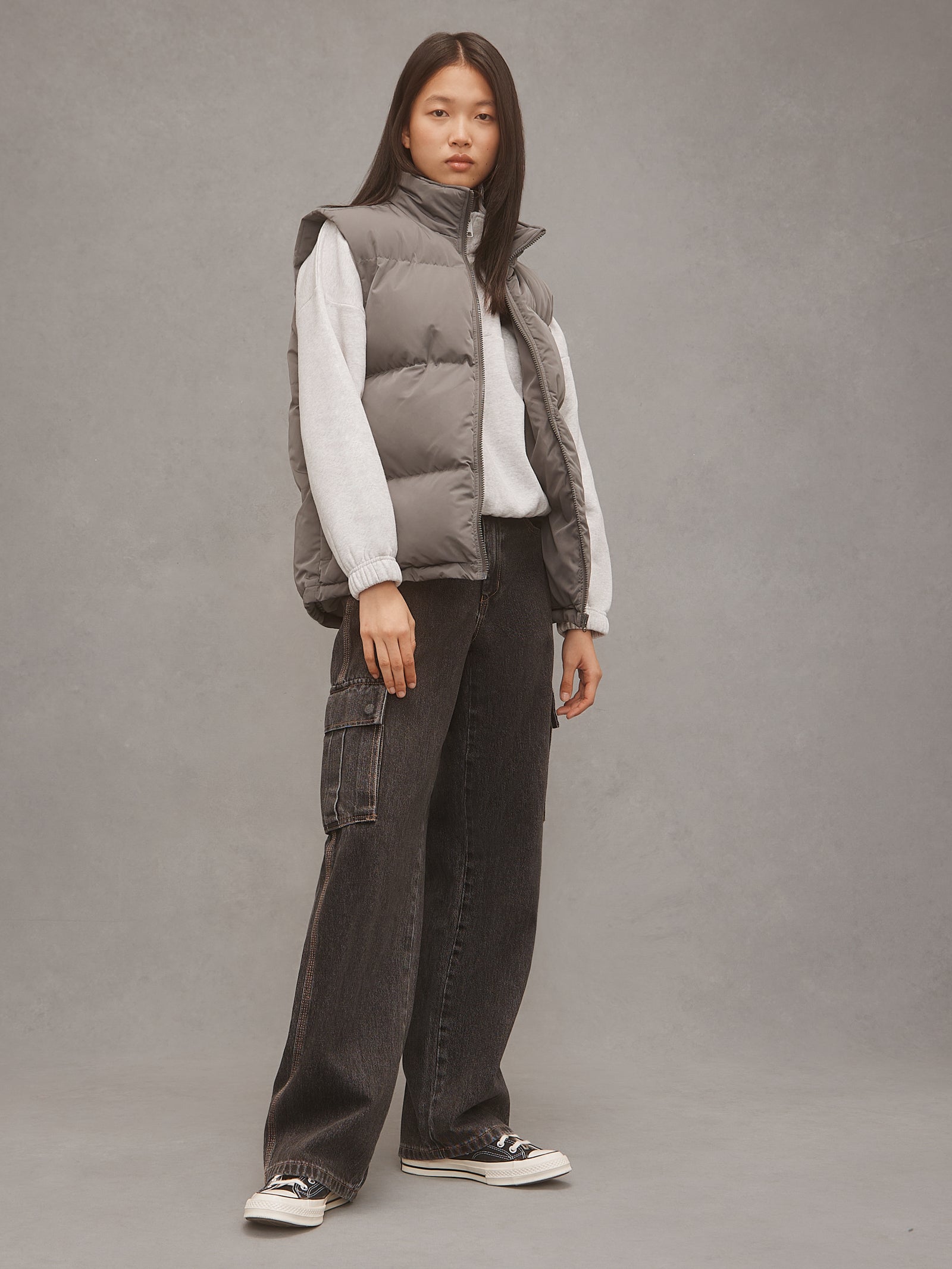 Graffiti Puffer Vest in Charcoal Grey