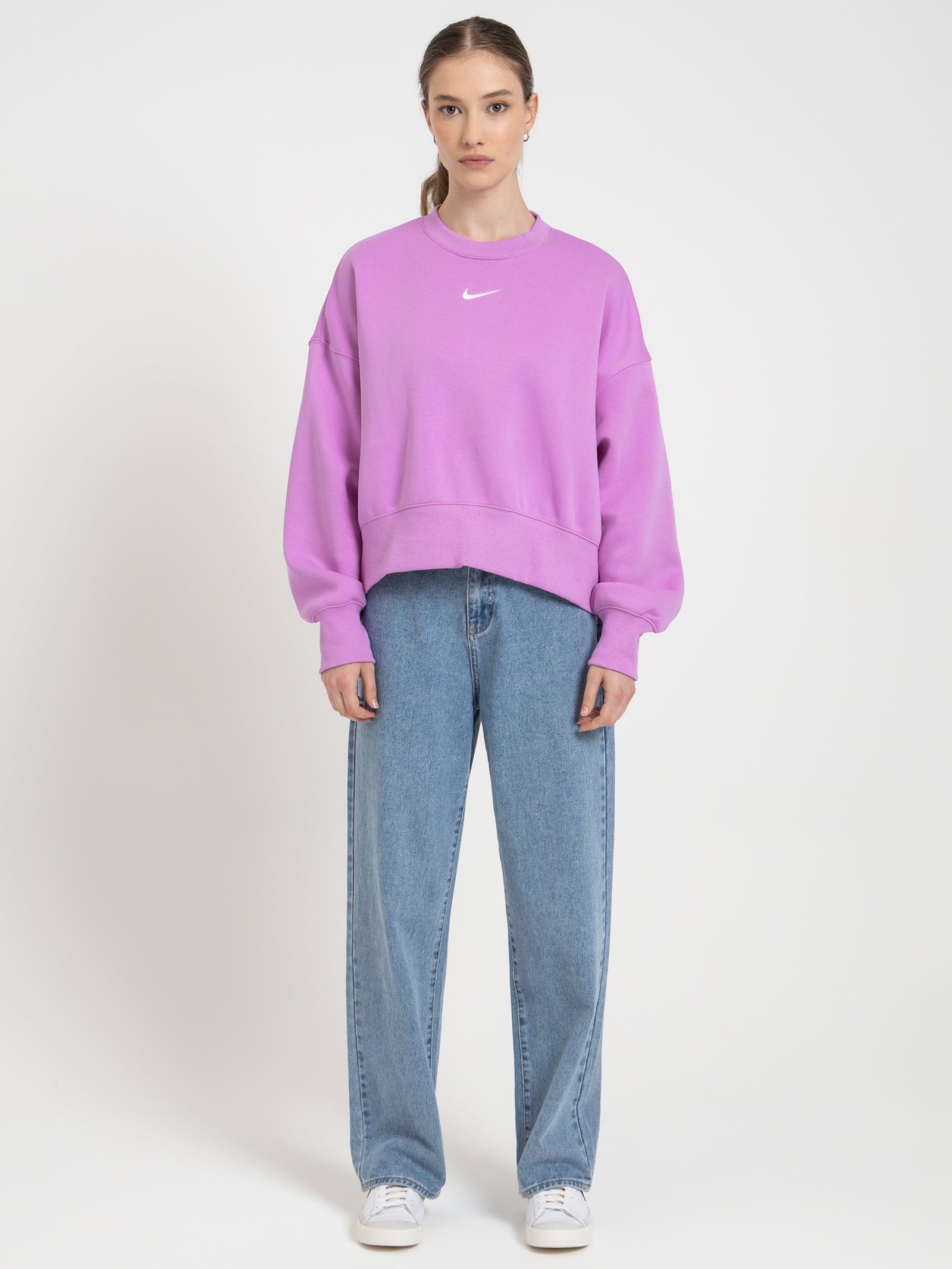 Sportswear Phoenix Fleece Over Oversized Crew Neck Sweatshirt in Rush Fuschia