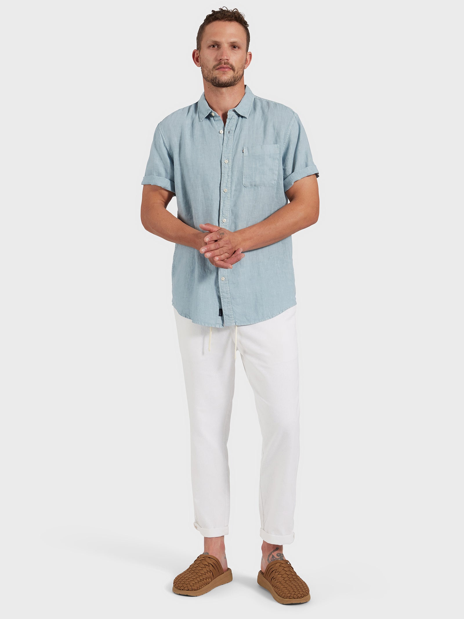 Hampton Linen Short Sleeve Shirt in Atlantic Blue