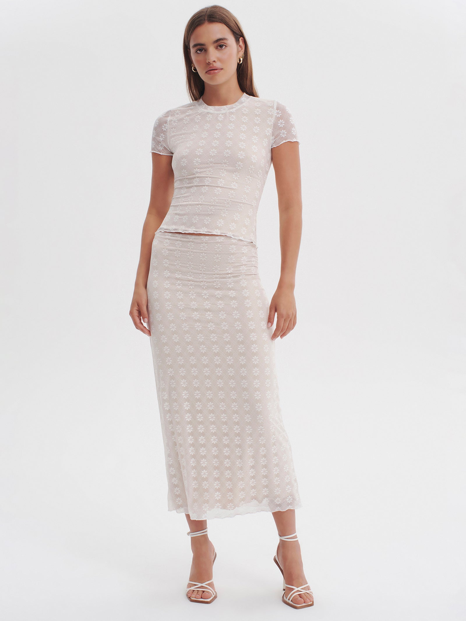 Margo Lace Midi Skirt in Daisy Check Lace