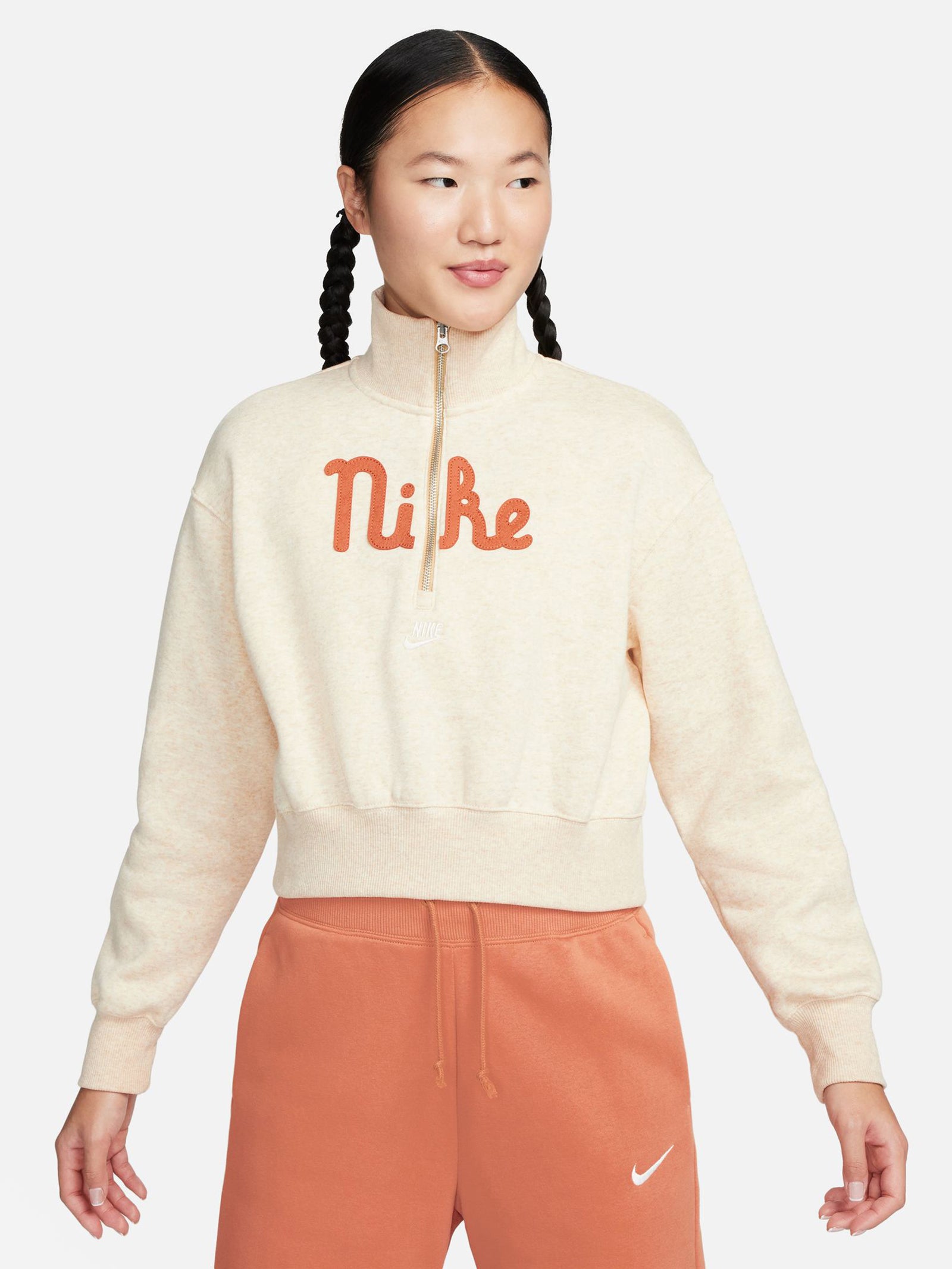 Half Zip Crop Sweatshirt in Sesame Campfire & Orange Sail