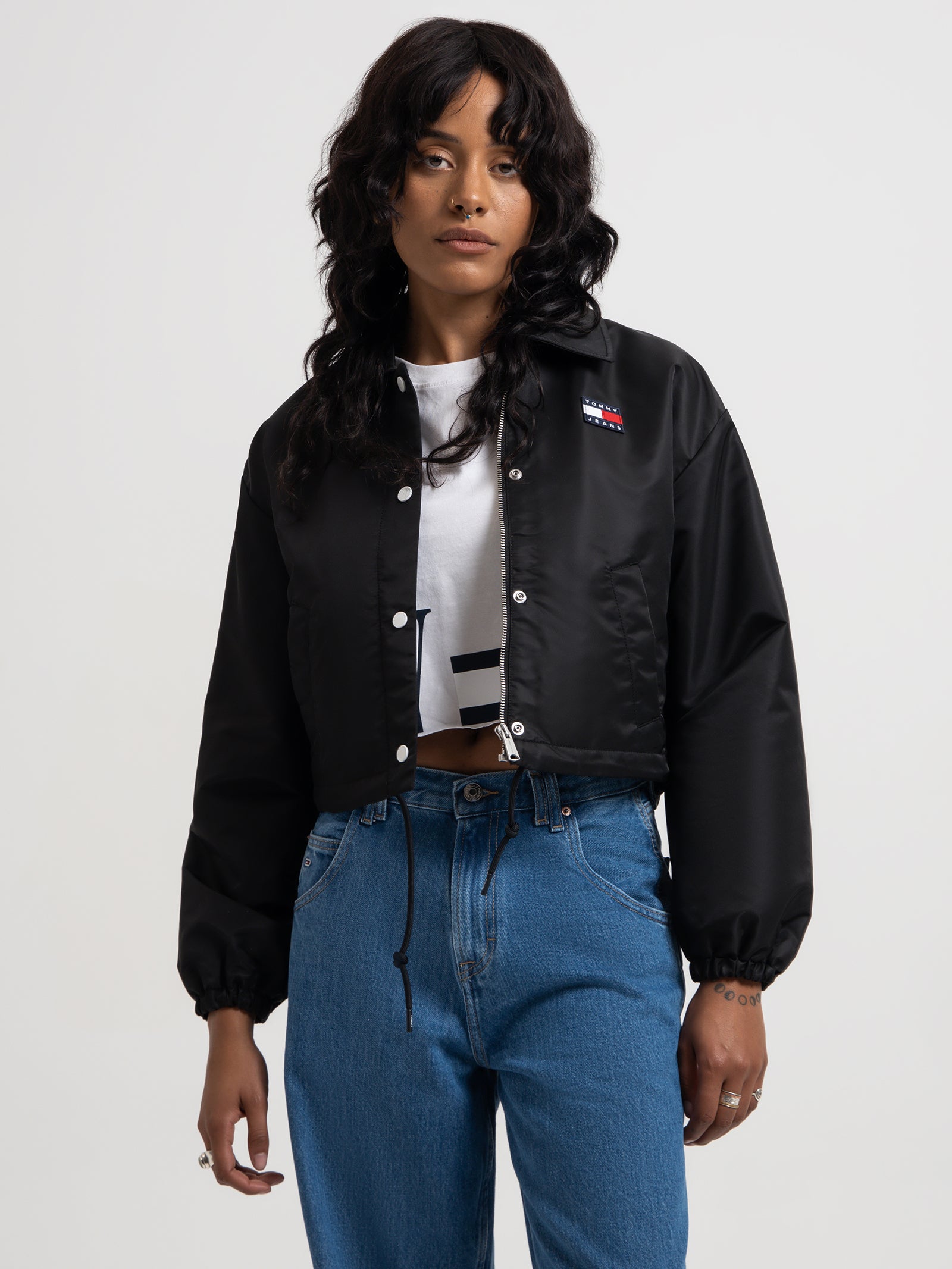 Cropped Coach Jacket in Black