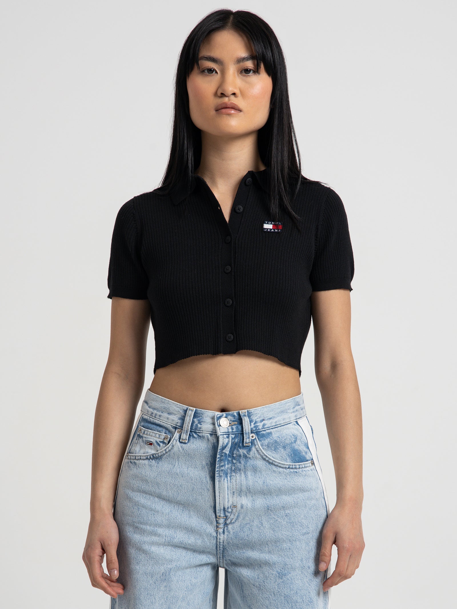 Button Through T-Shirt in Black