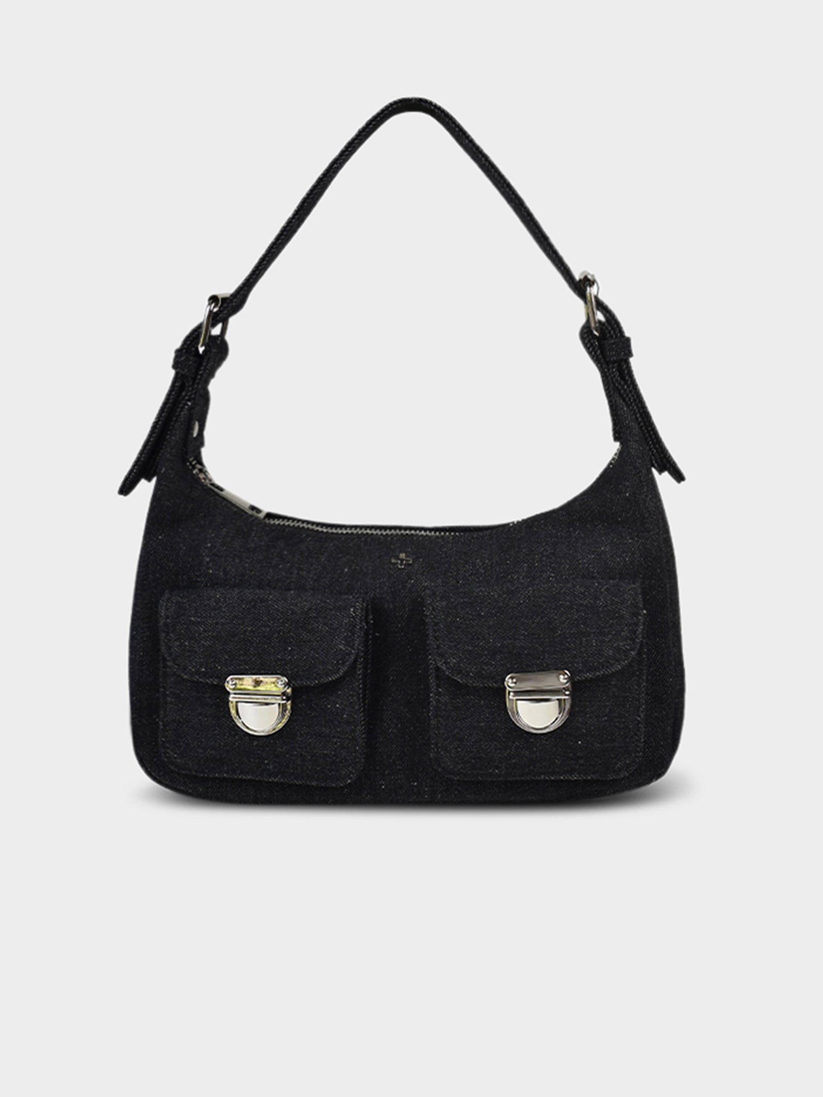 Livi Denim Shoulder Bag in Black & Silver