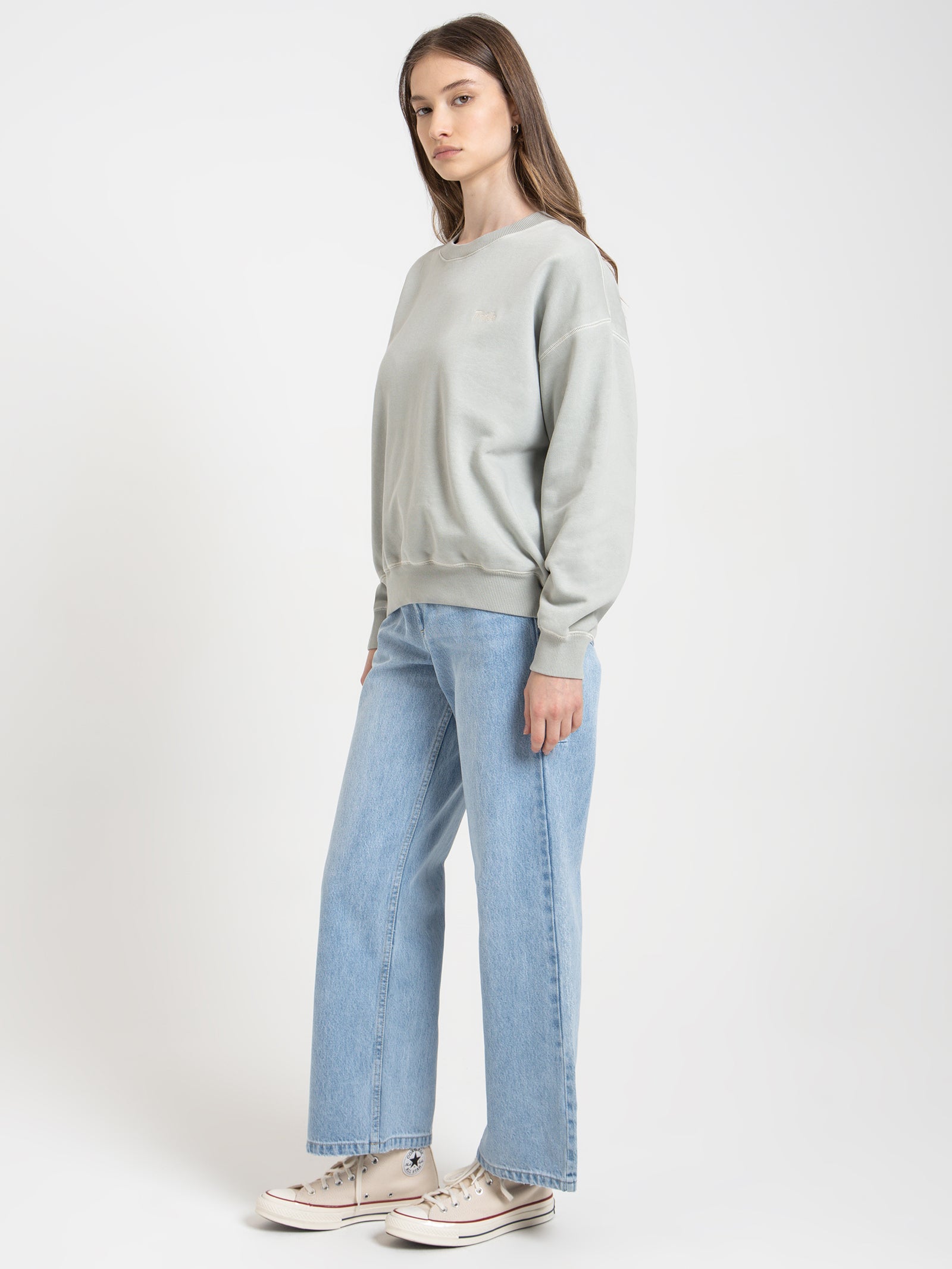 Tempo Retro Slouch Crew Sweater in Sage Grey