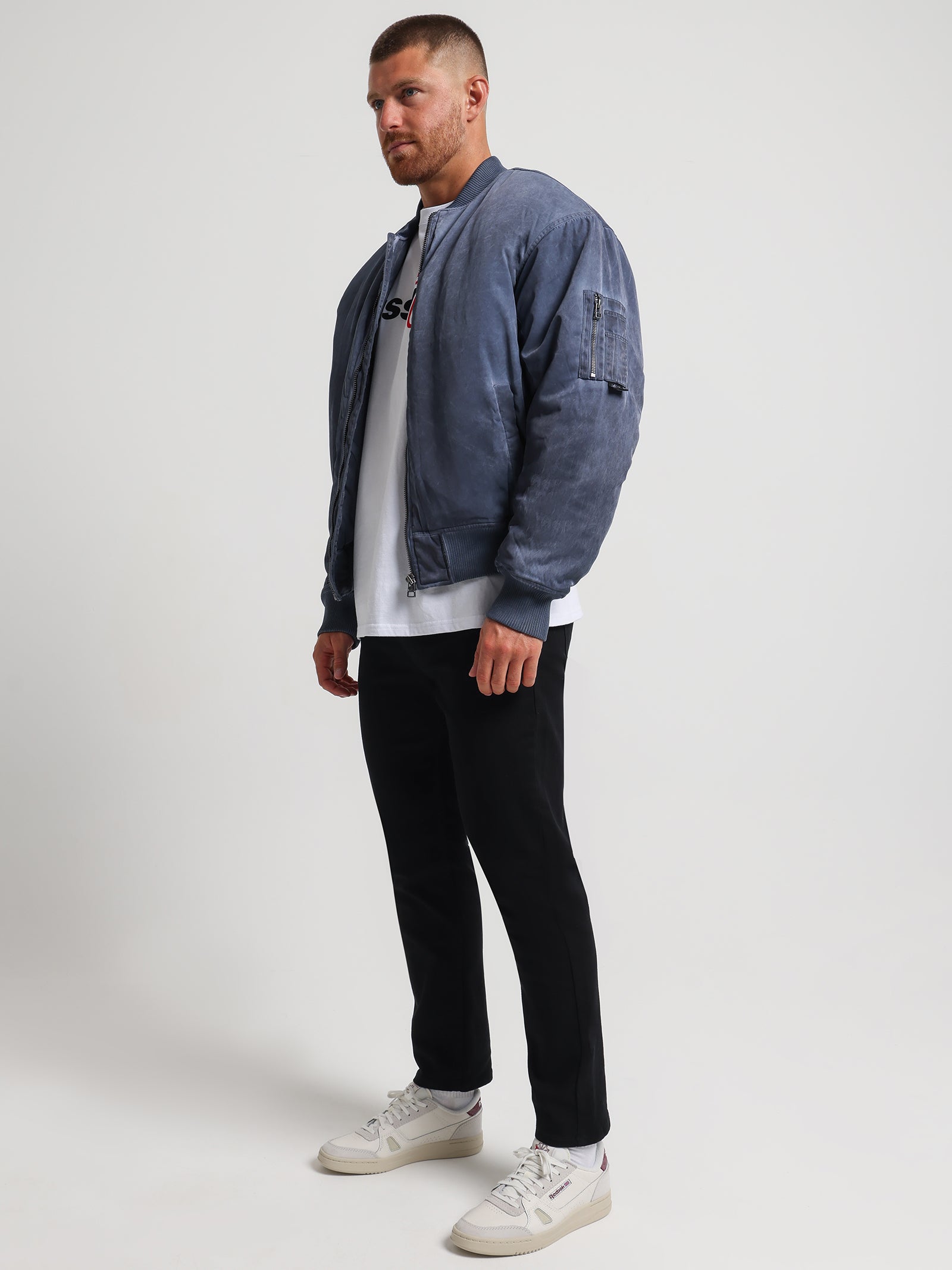 Dyed Nylon Bomber Jacket in Navy