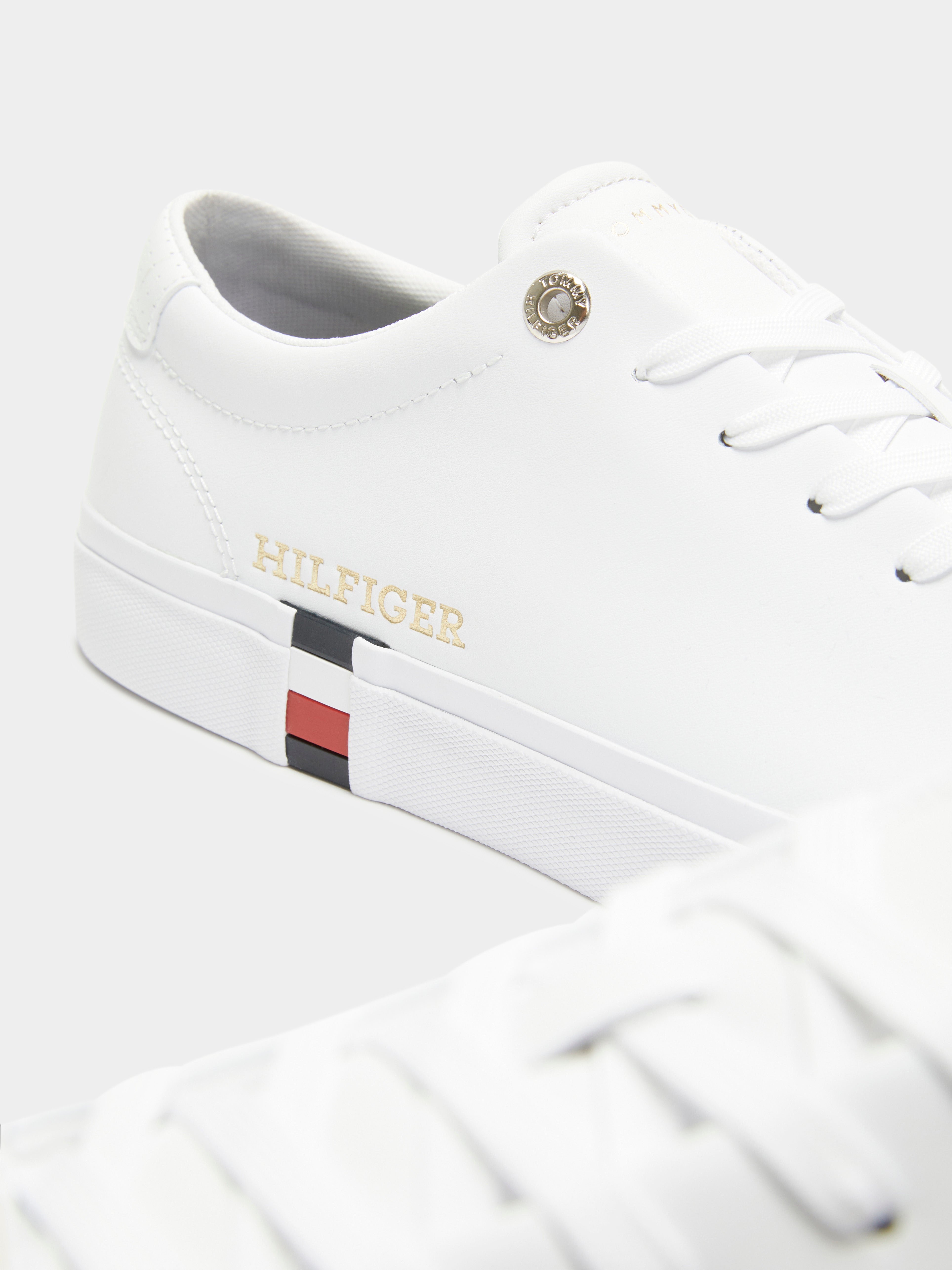 Mens Corp Leather Gold Detail Sneakers in White