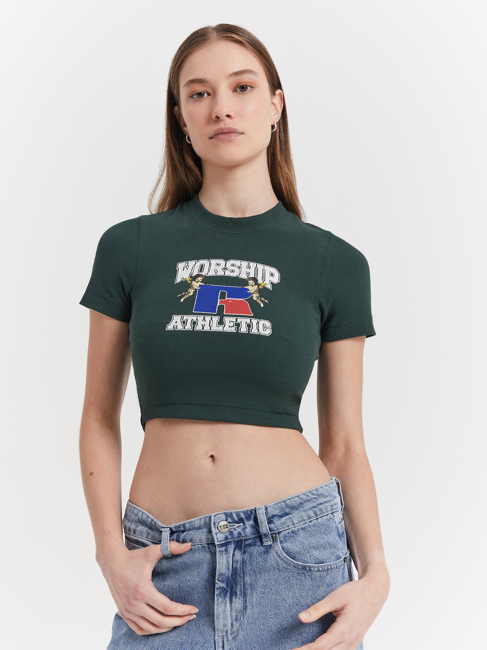 Russell Athletic Groundskeepers Micro T-Shirt in Sycamore Green