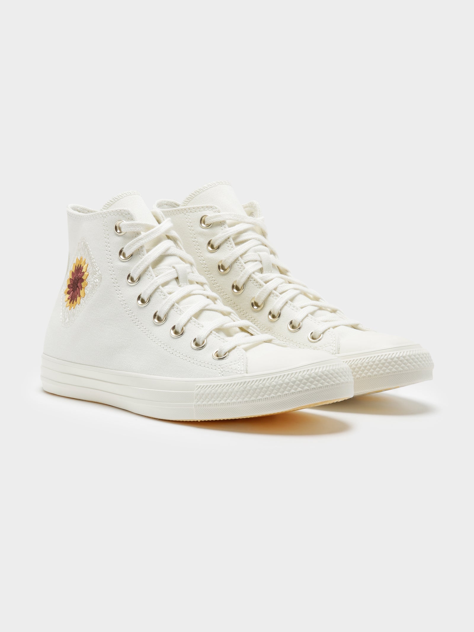 Womens Chuck Taylor Festival Florals High Top Sneakers in Egret & Light Gold