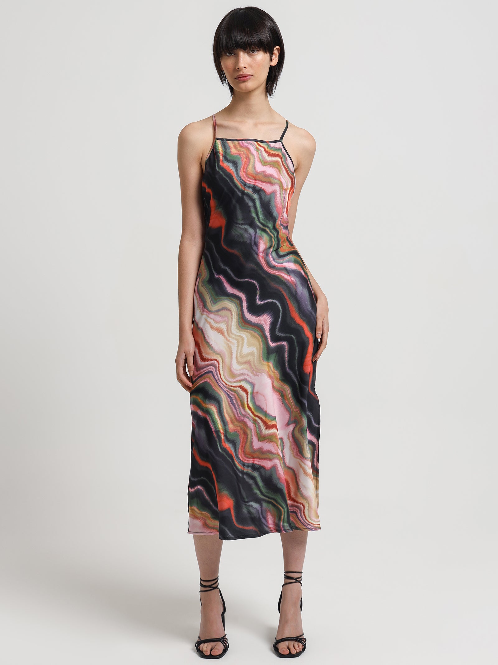 Eris Satin Midi Dress in Aurora