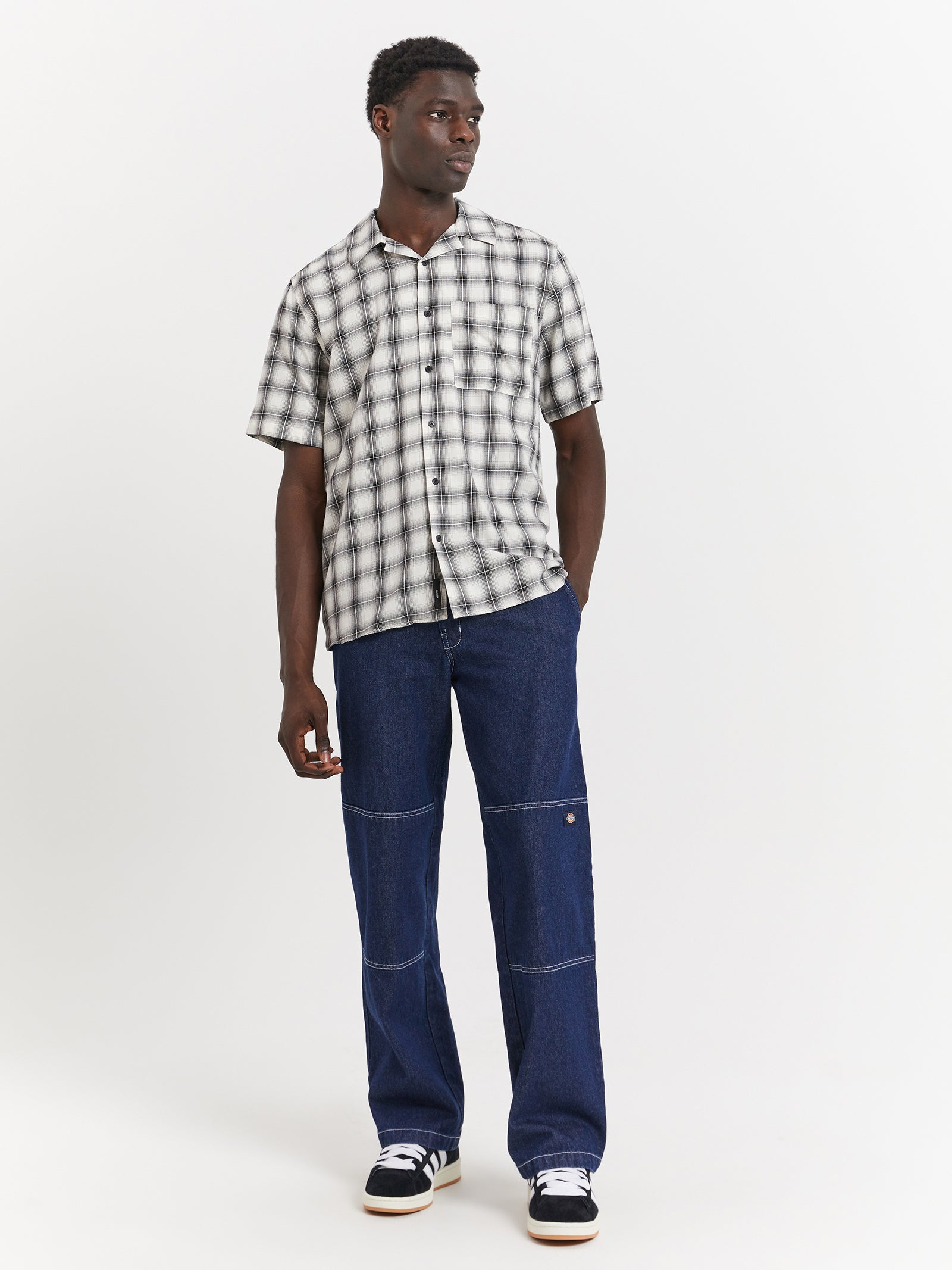 Curtis Short Sleeve Check Shirt in Washed Stone