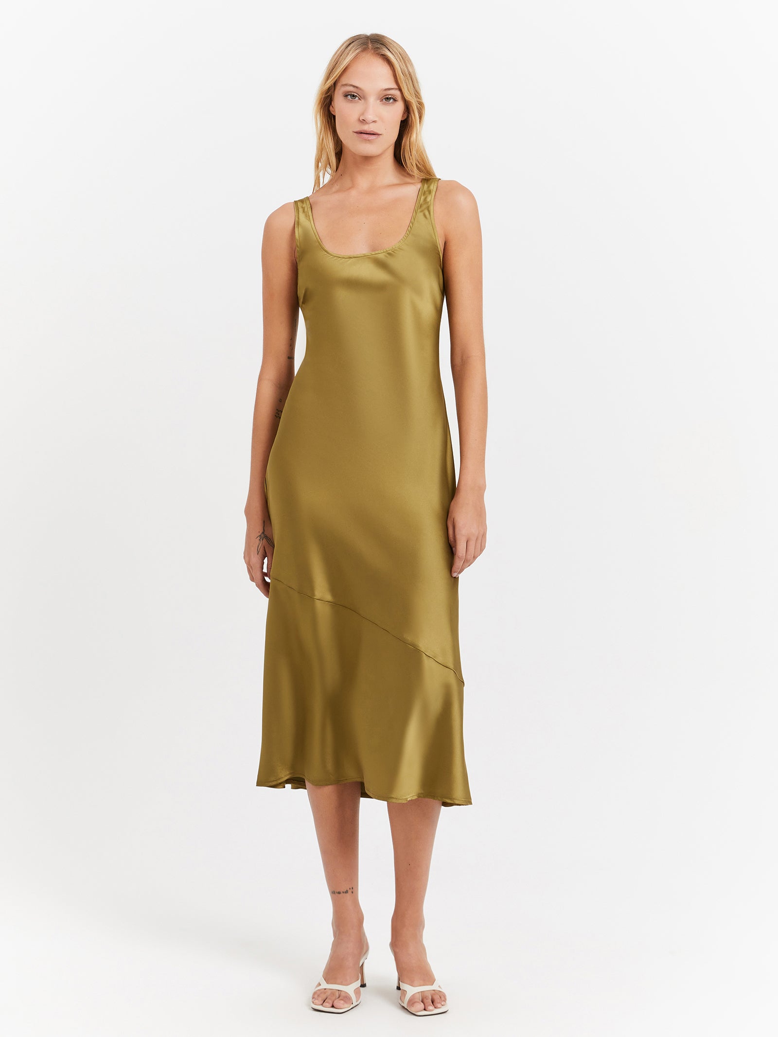 Coral Midi Dress in Olive