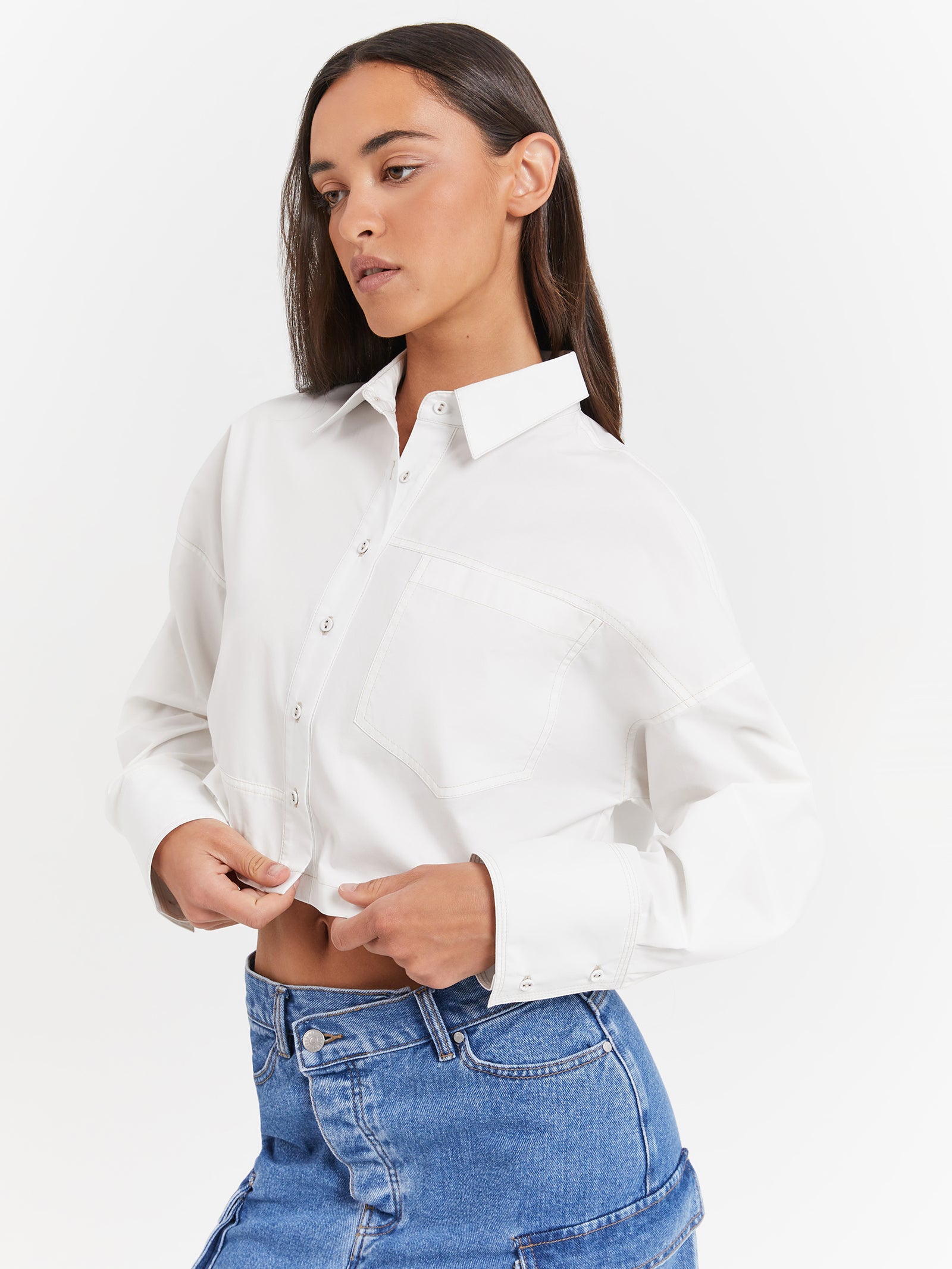 Monica Ultra Crop Shirt in Off White