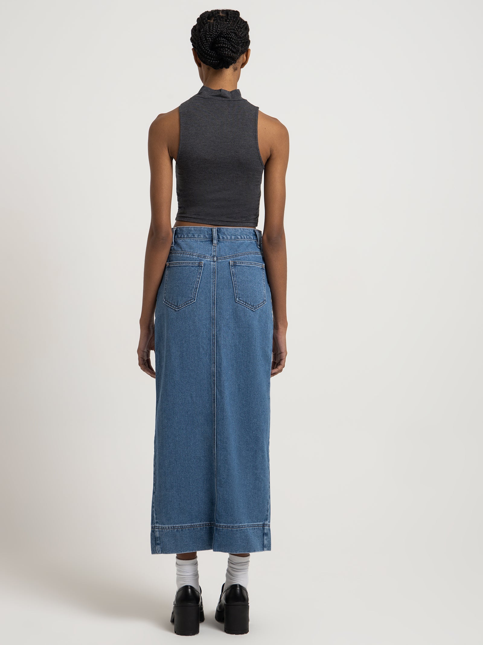 Ambroise High Neck Crop Top in Charcoal Marle