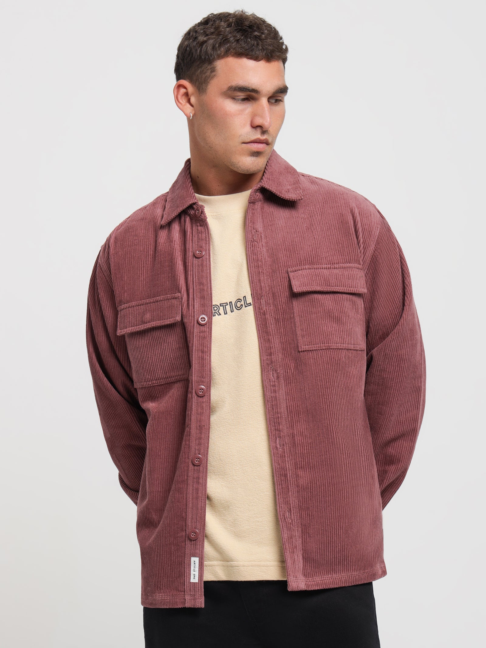 Payton Cord Overshirt in Merlot Red