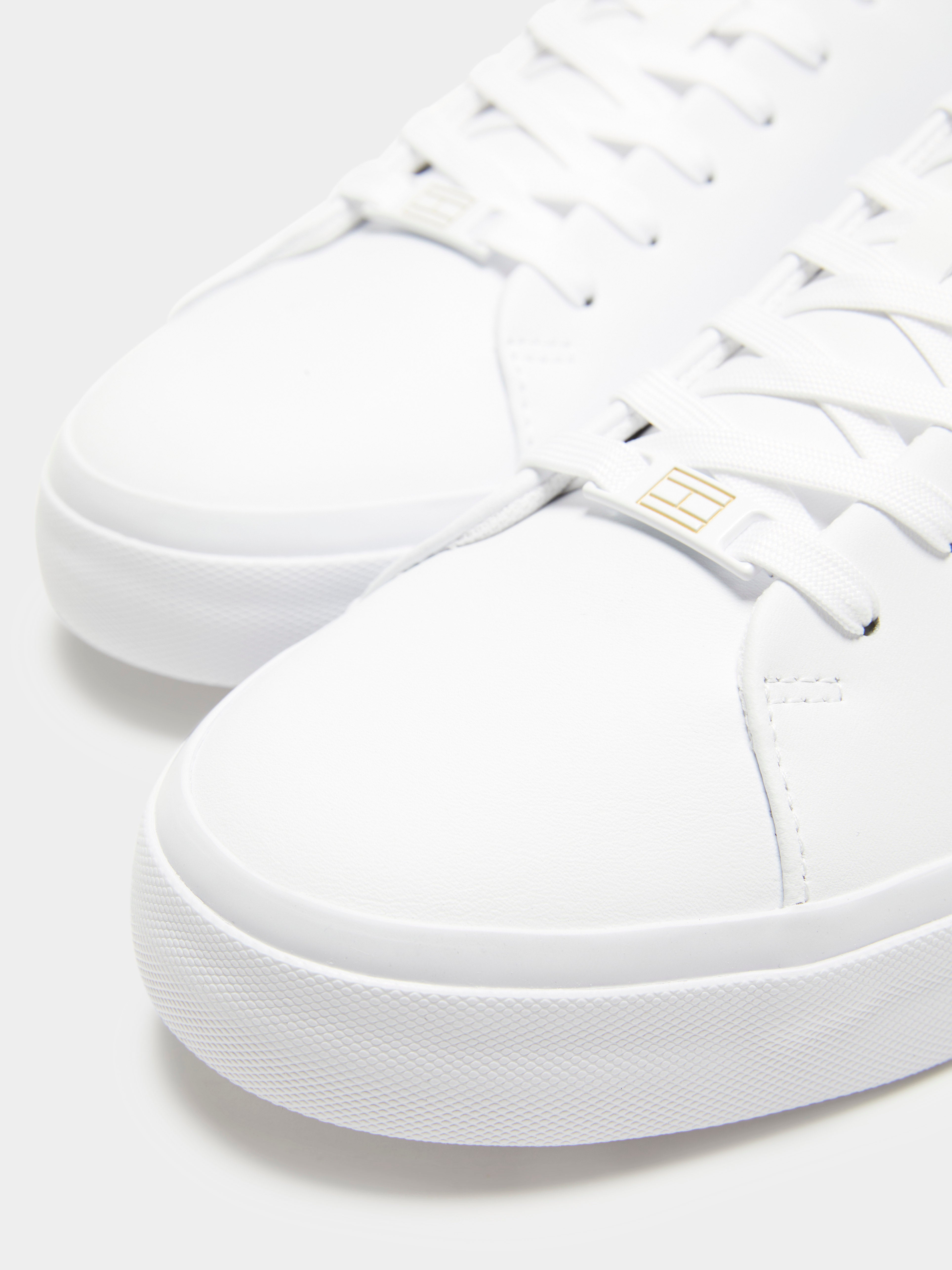 Mens Corp Leather Gold Detail Sneakers in White