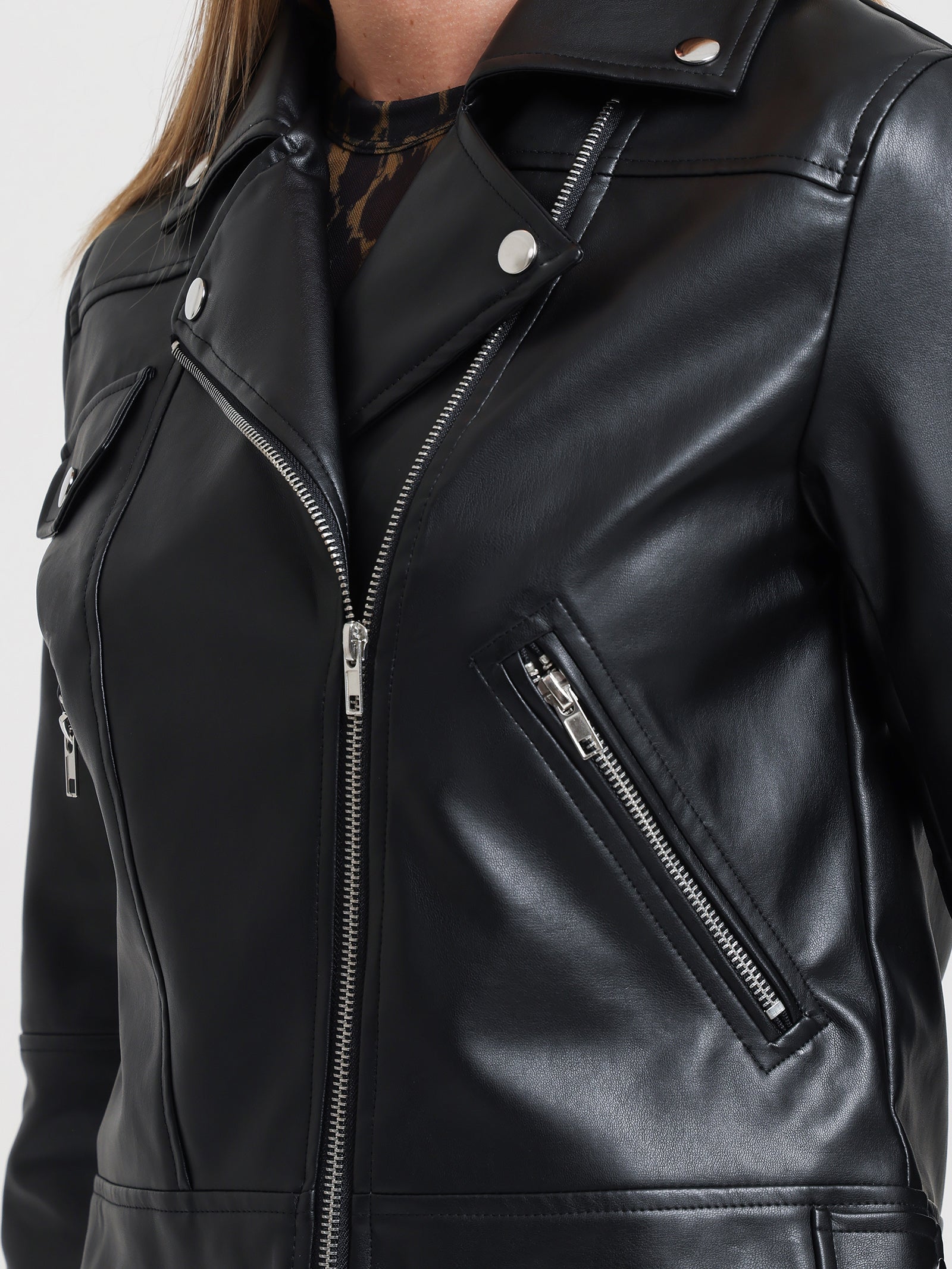 Percy Faux Leather Biker Jacket in Black