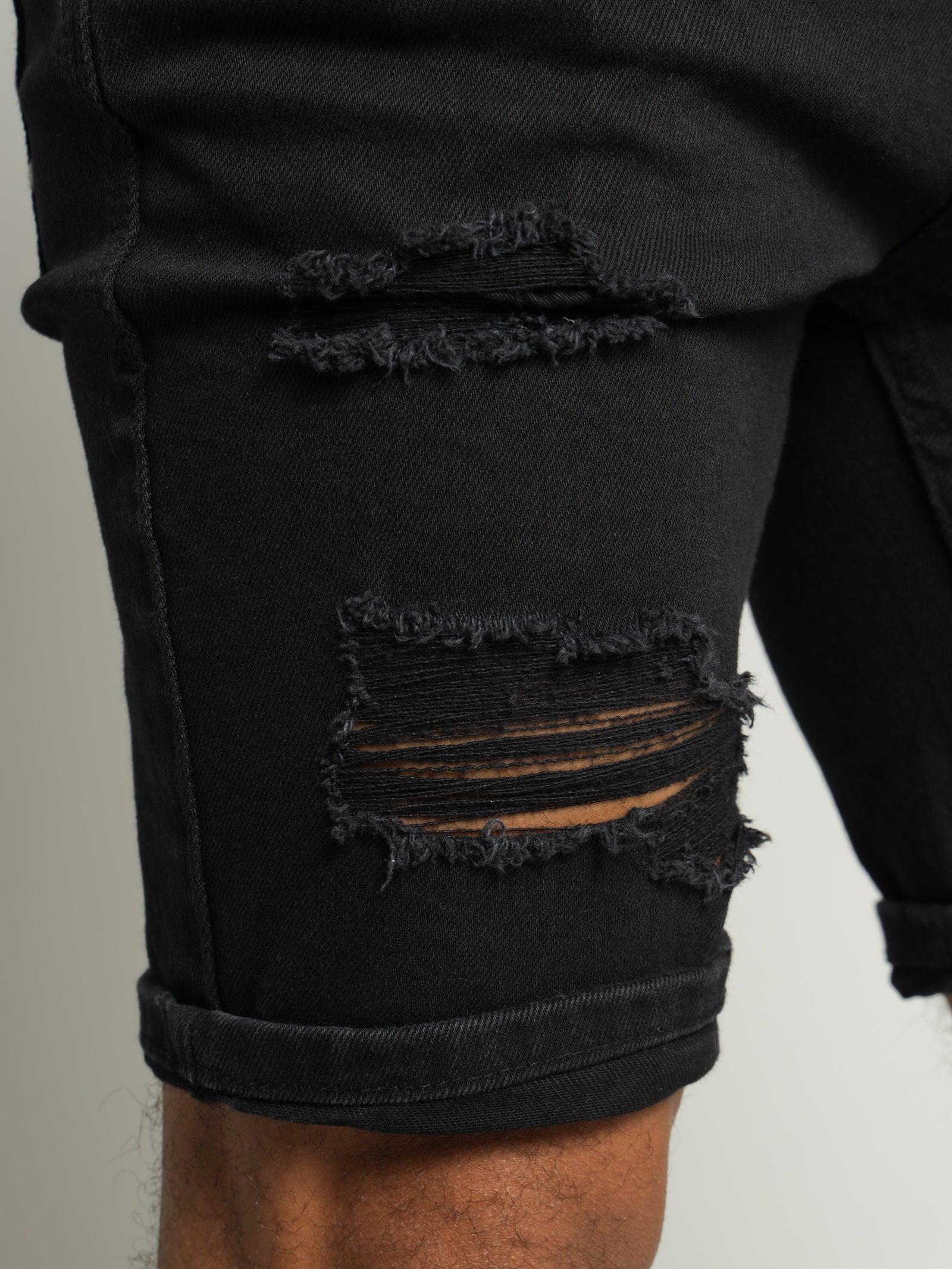 Zane Skinny Denim Short in True Black Rip