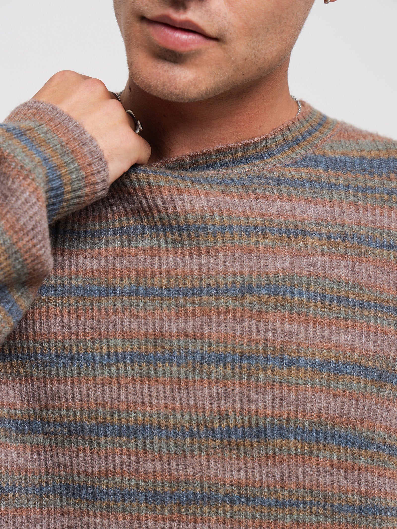 Rampage Knit Sweater in Bown & Blue Stripes