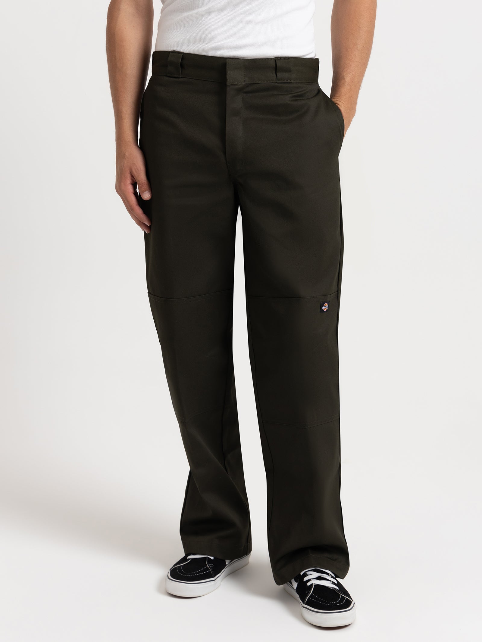 85-283 Loose Fit Double Knee Pants in Olive