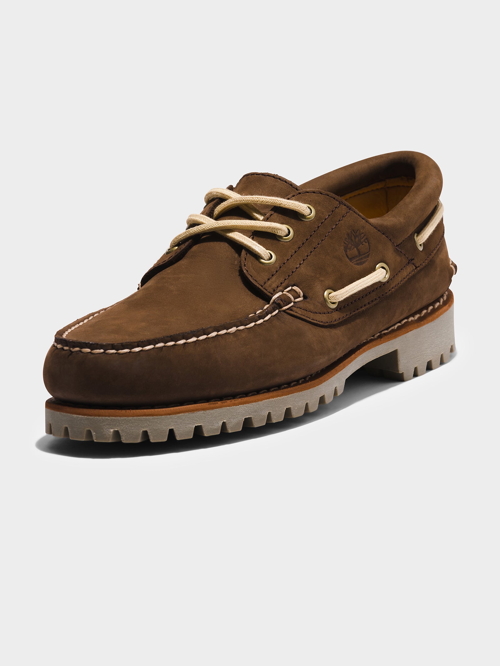 Mens 3 Eye Classic Lug Handsewn Boat Shoes in Dark Brown