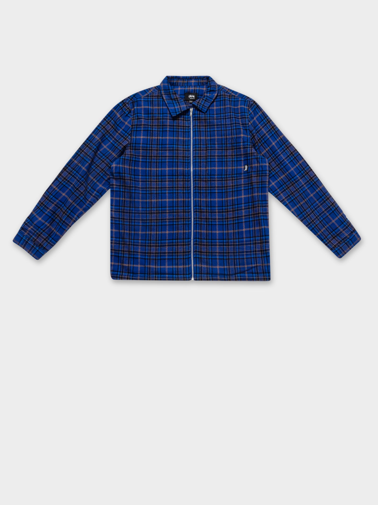 Shadow Plaid Zip Long Sleeve Shirt in Blue