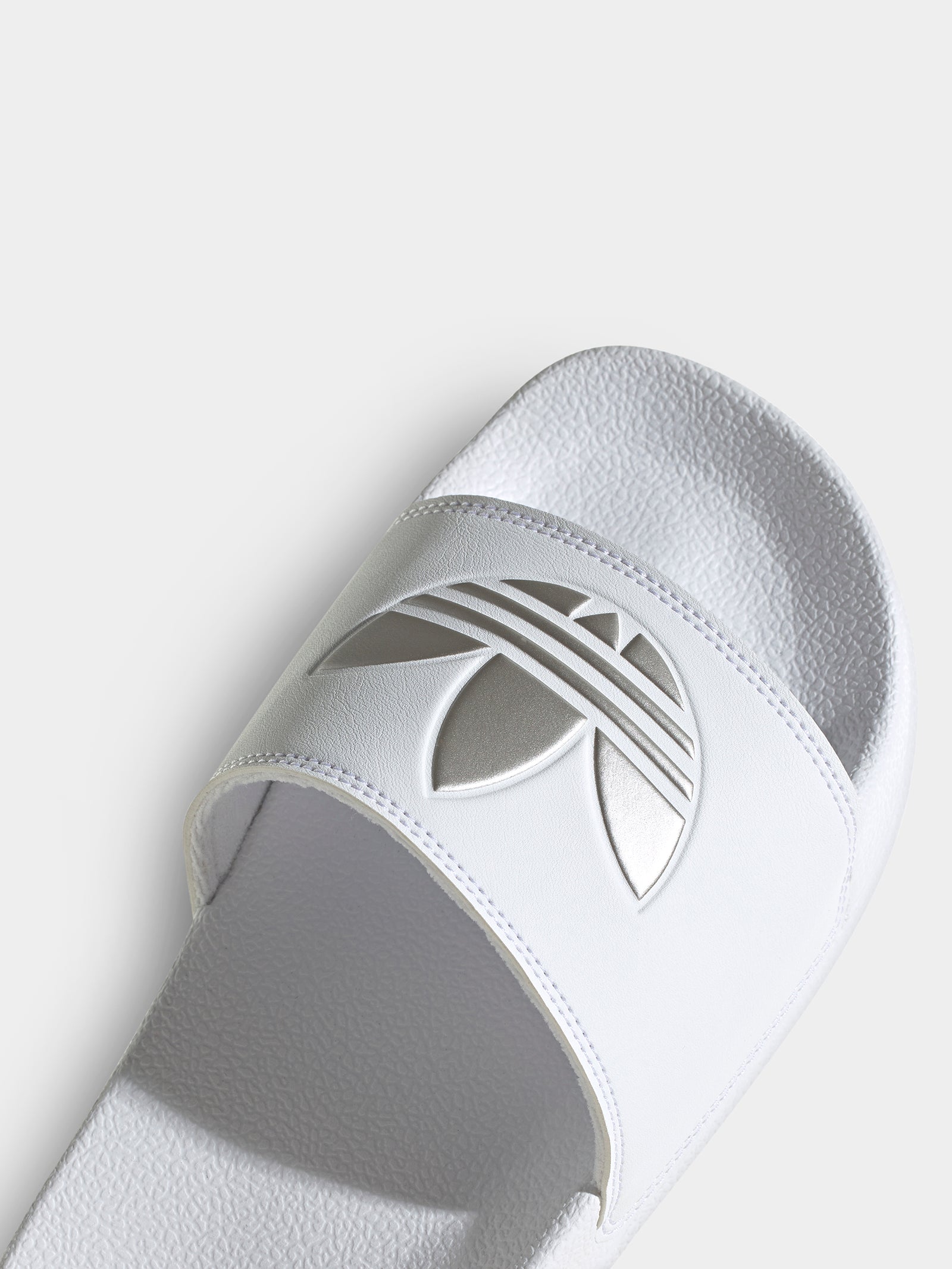 Womens Adilette Lite Slides in Cloud White & Matte Silver