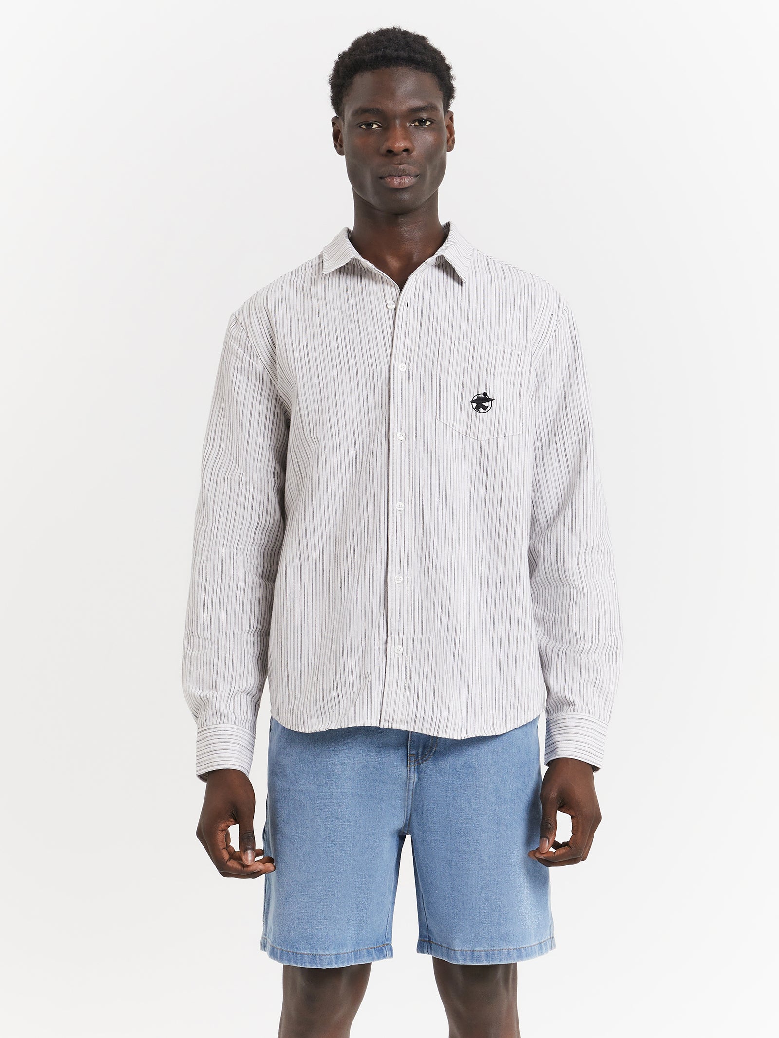 Surfman Classic Long Sleeve Shirt in White Stripe