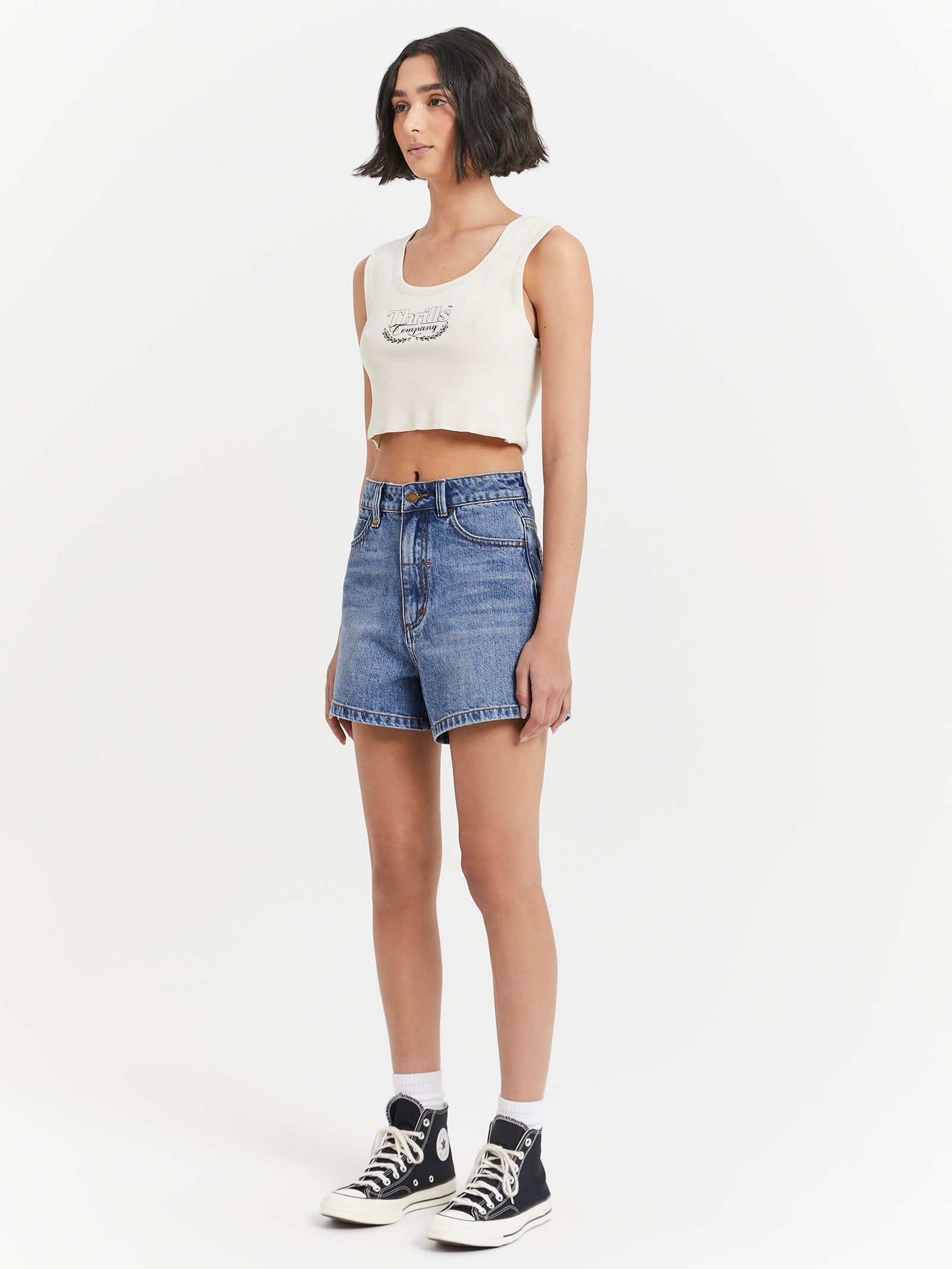 Speed Kills Crop Rib Singlet in Heritage White