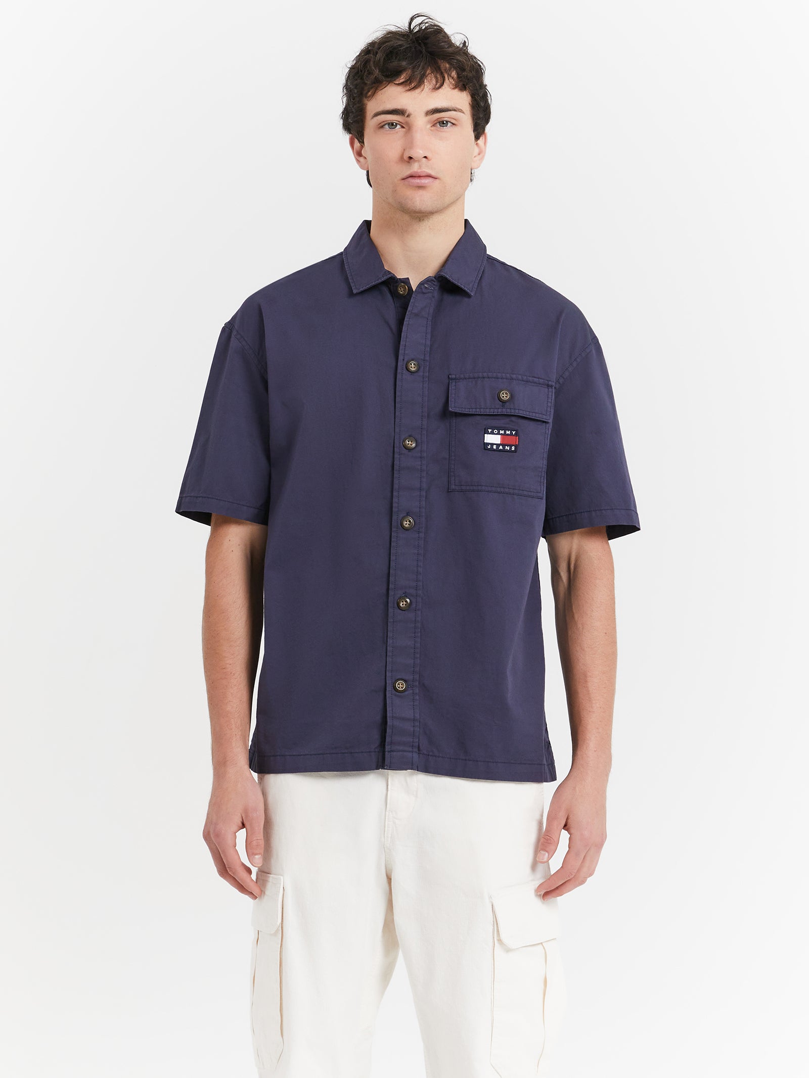 Classic Solid Short Sleeve Overshirt in Twilight Navy