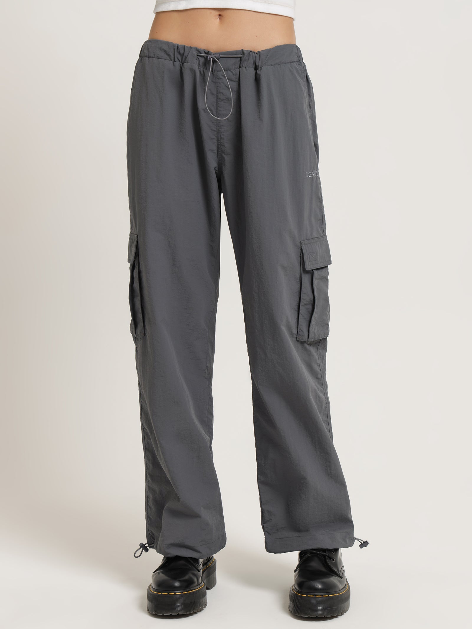 Nylon Low-Rise Cargo Pants in Charcoal Grey