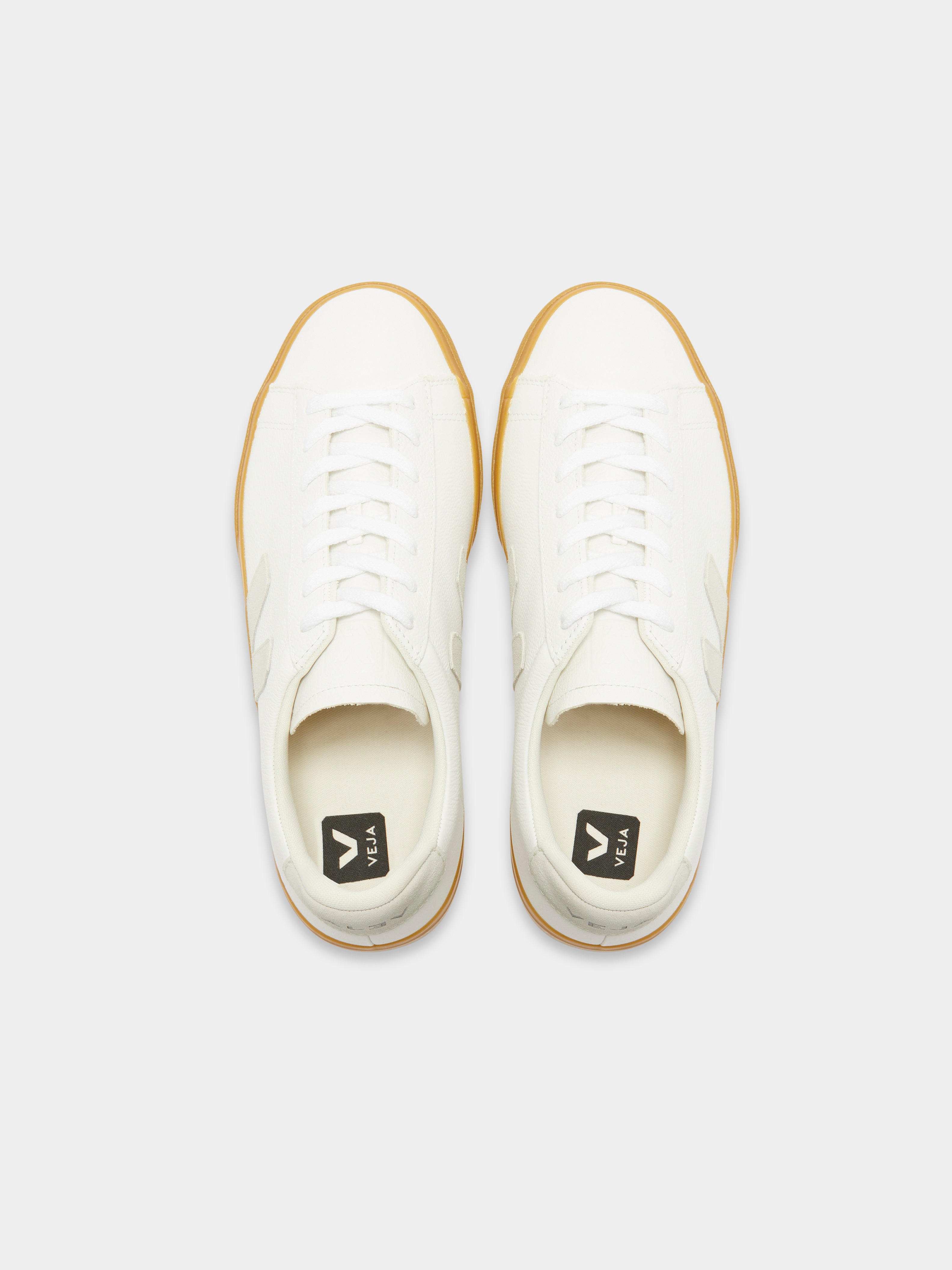 Mens Campo Leather Sneakers in White & Natural Gum