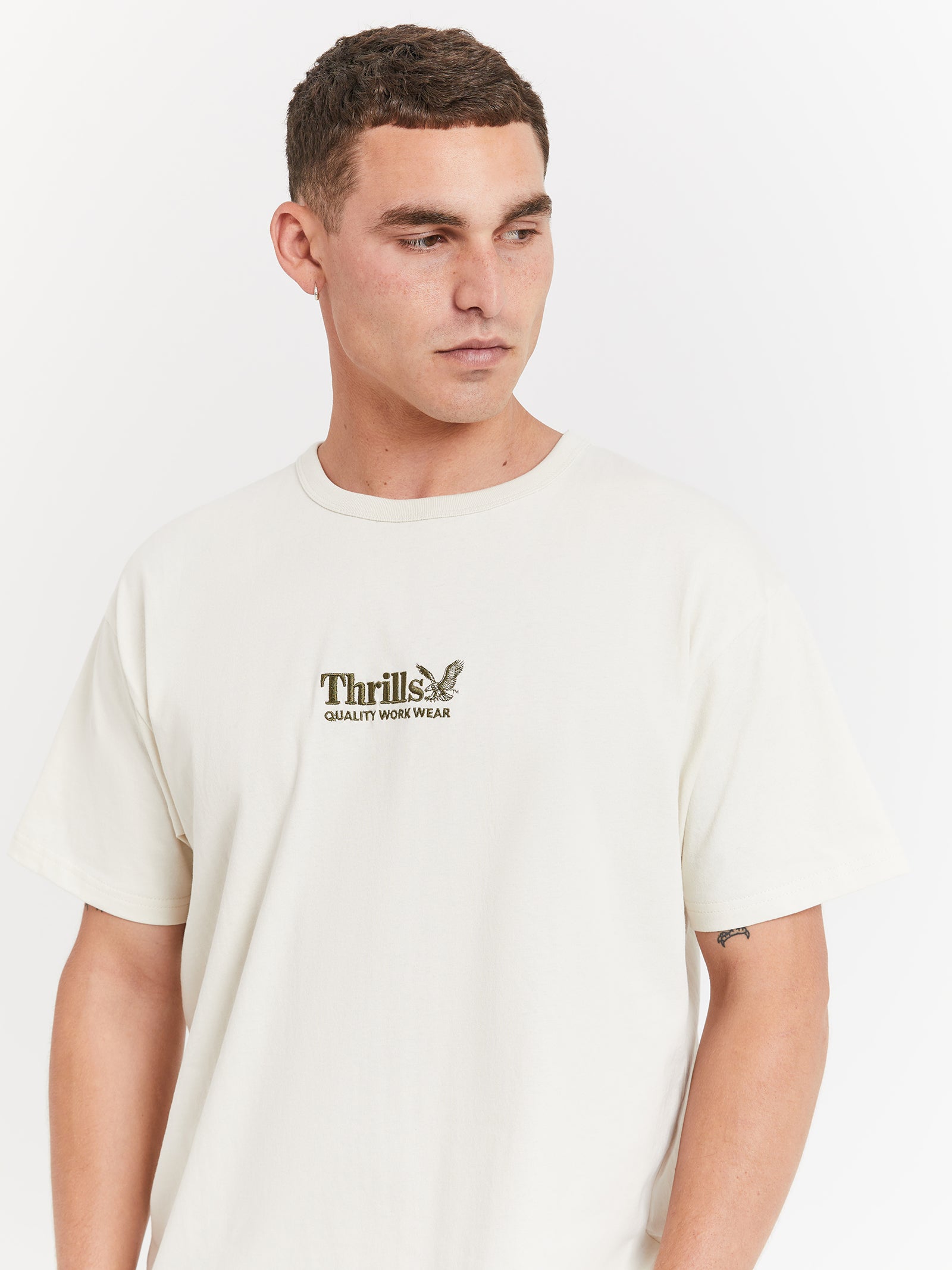 Workwear Embro Box Fit T-Shirt in Heritage White