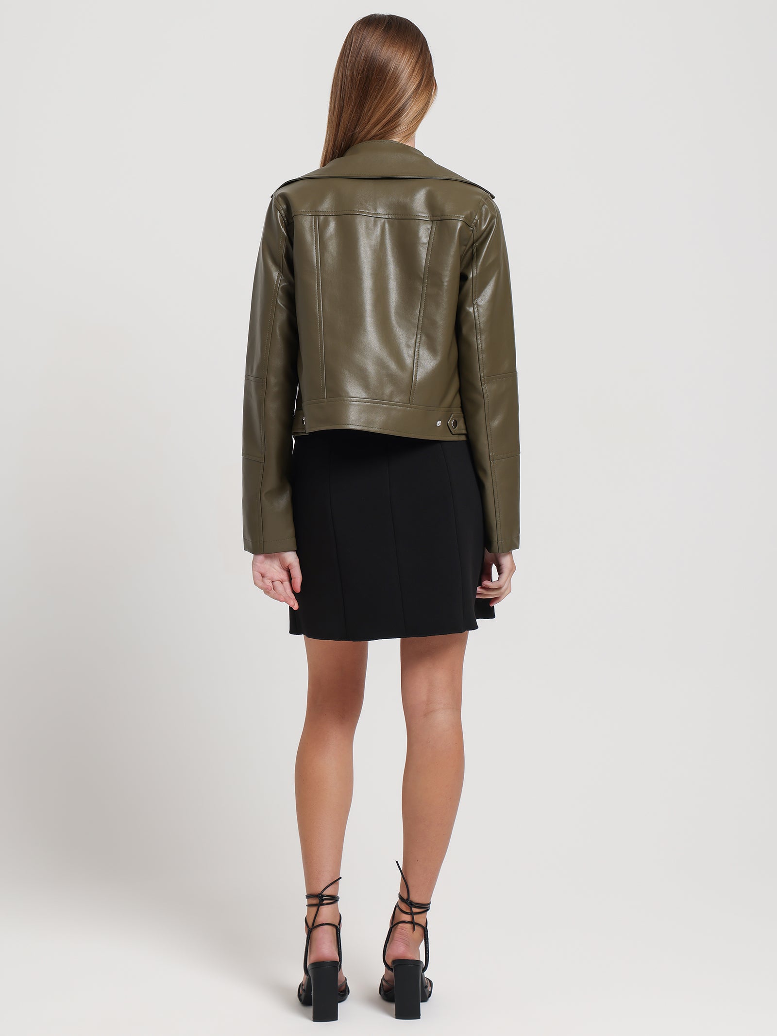 Percy Faux Leather Biker Jacket in Khaki