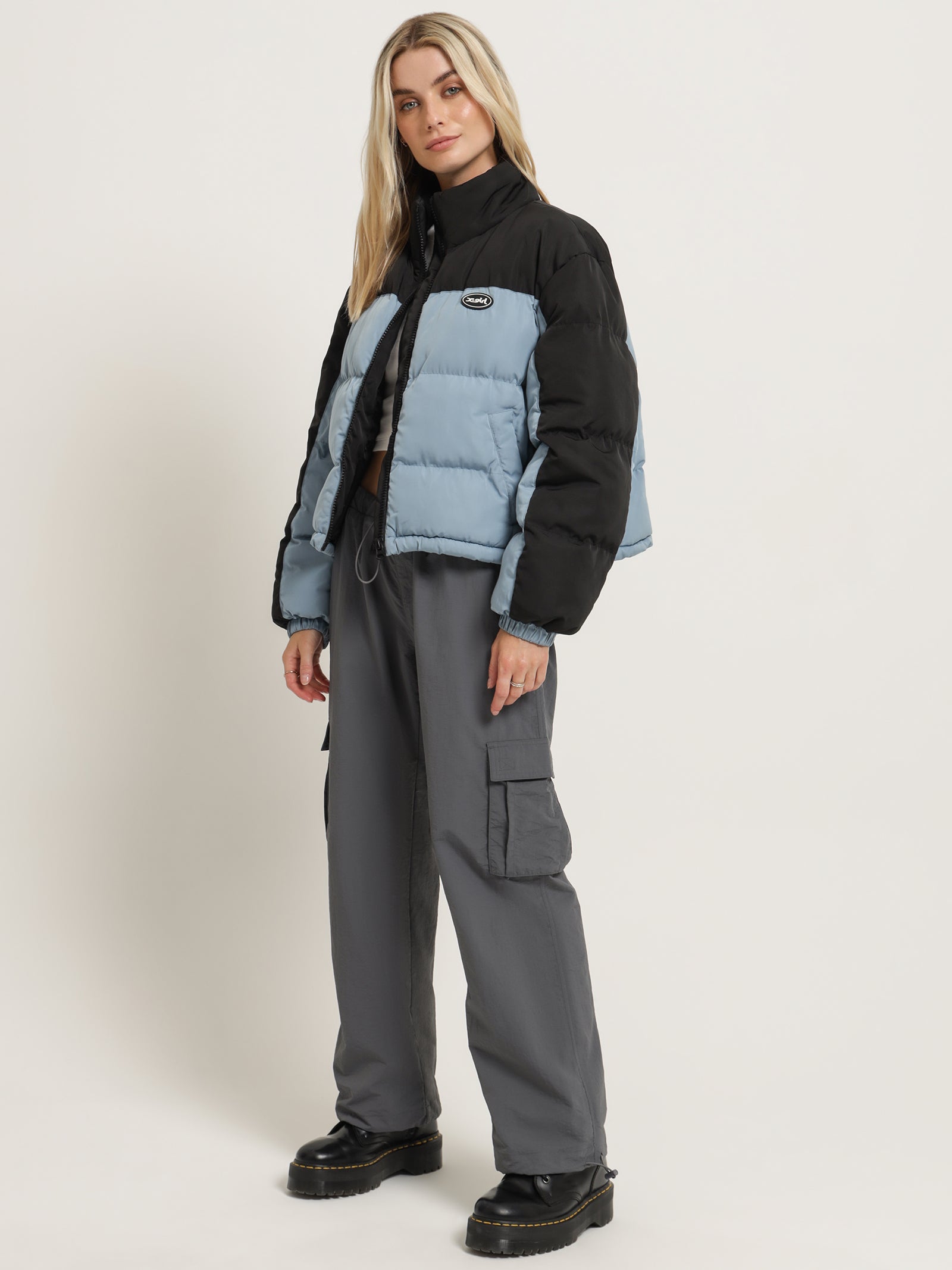 Bicolour Puffer Jacket in Slate