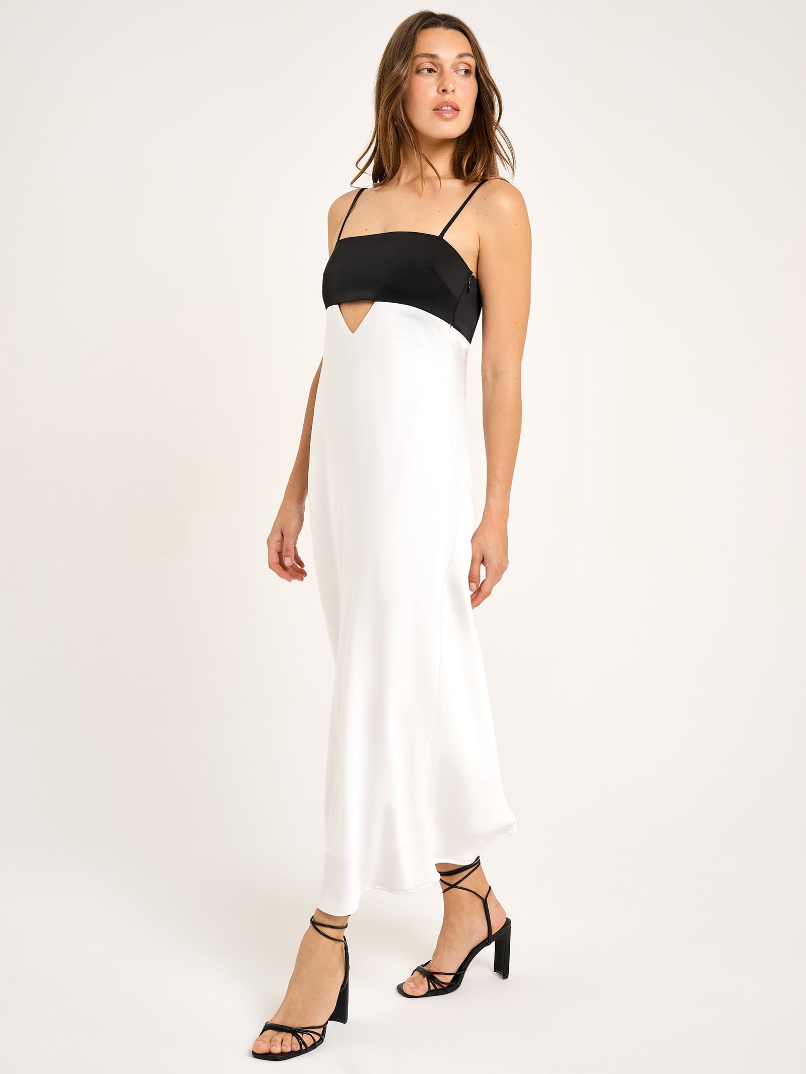 Iris Cut Out Midi Dress in Off White & Black