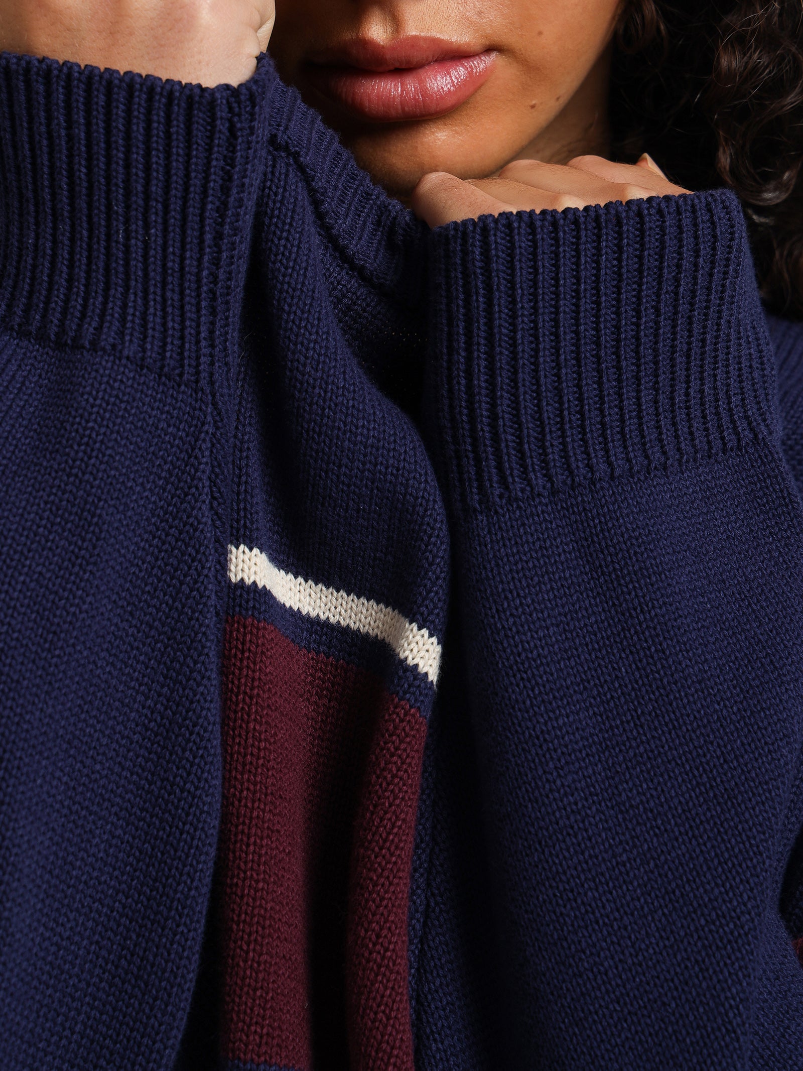 Emblem Panel Super Slouch Knit in Navy