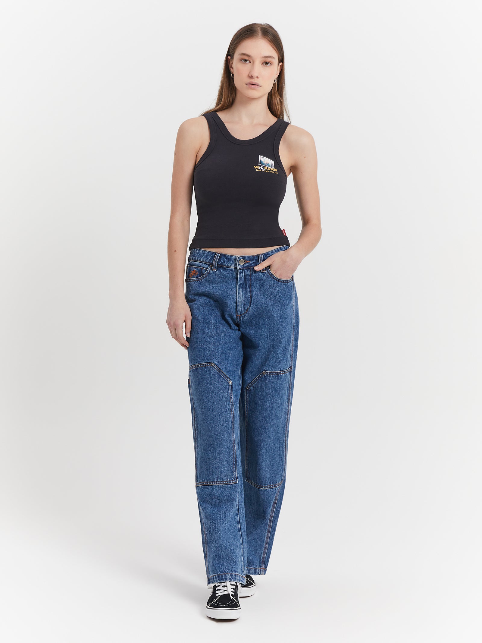 Double-Knee Slouch Jeans in Classic Mid Blue