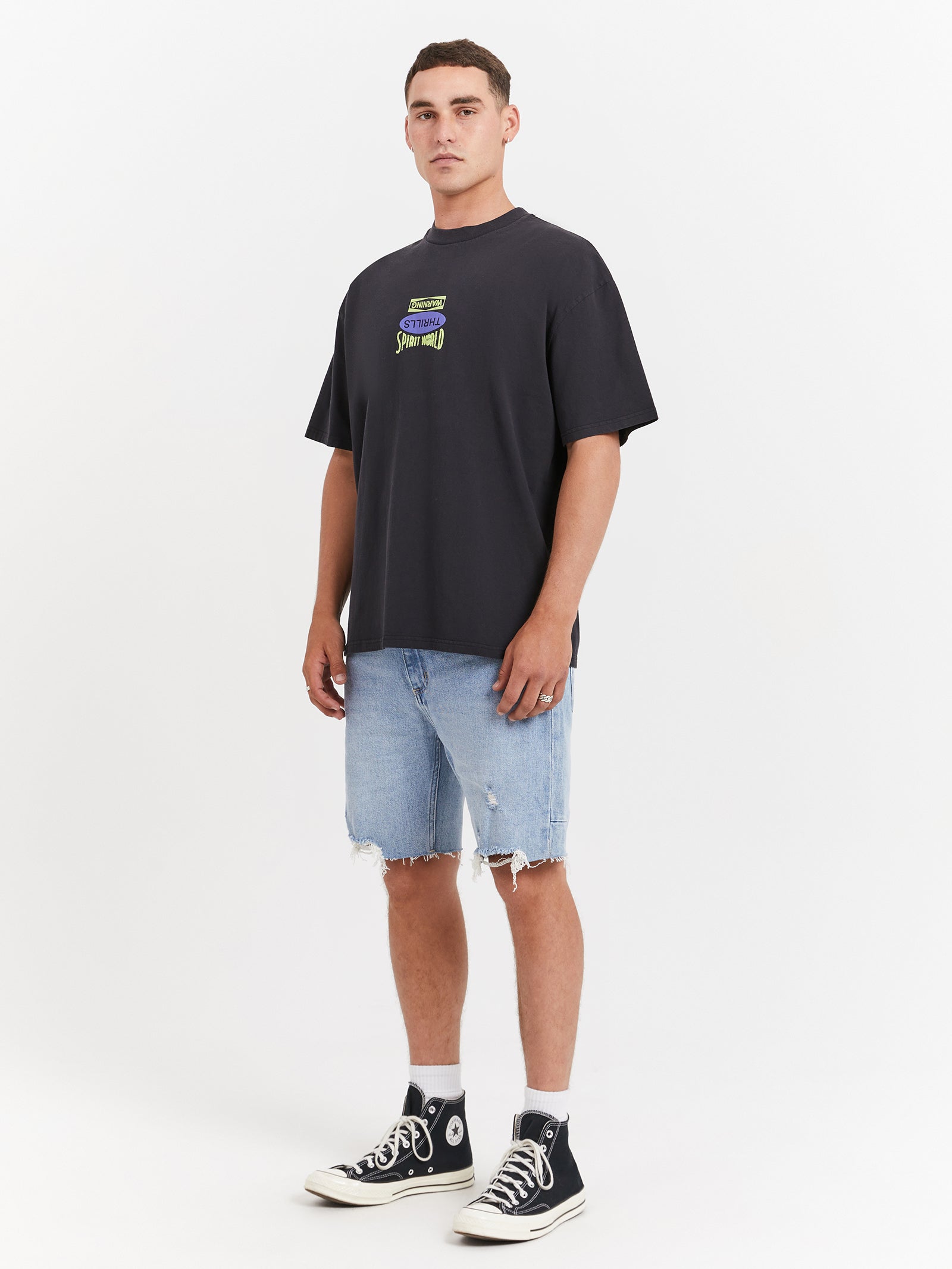 Spirit World Box Fit Oversize T-Shirt in Washed Black