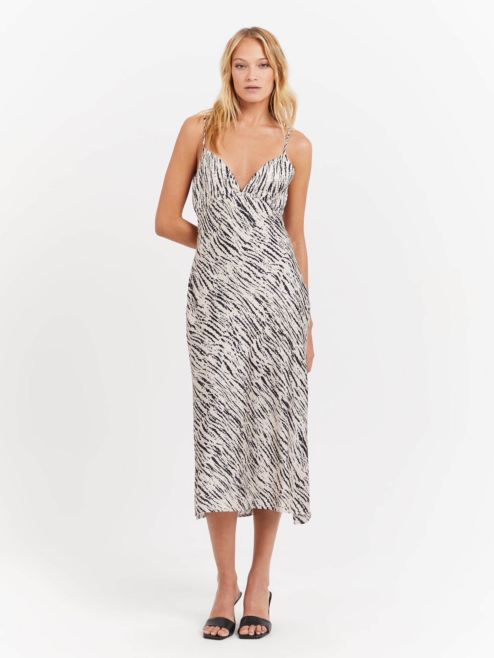 Leya Satin Midi Dress in Animalia