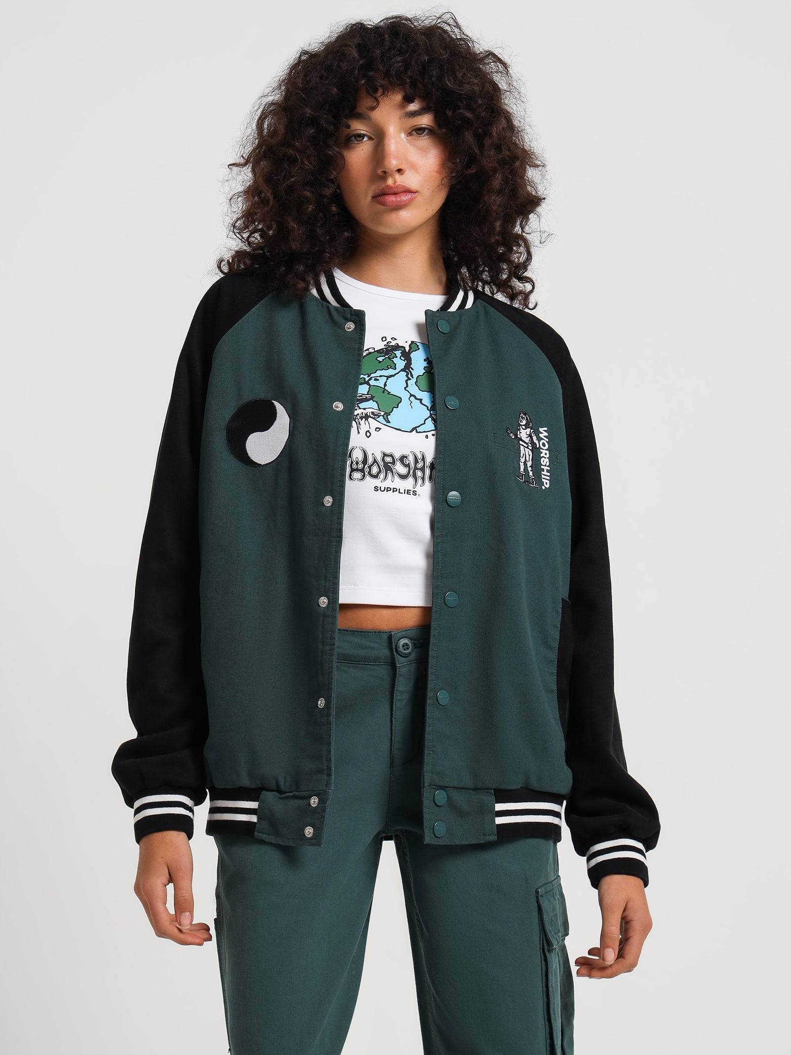 Breakdown Varsity Jacket in Dark Teal