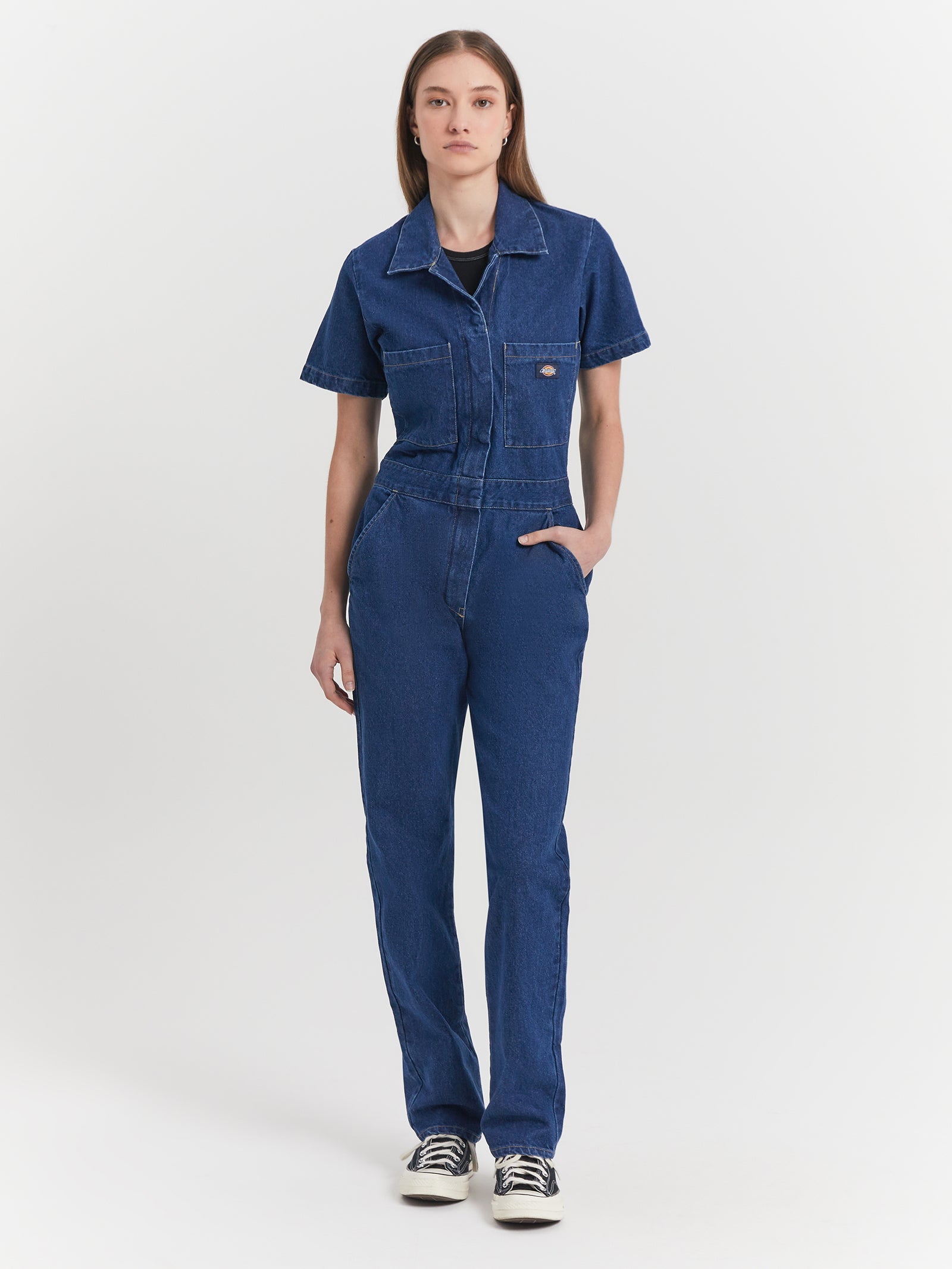 Smithville Denim Short Sleeve Coverall in Stone Wash