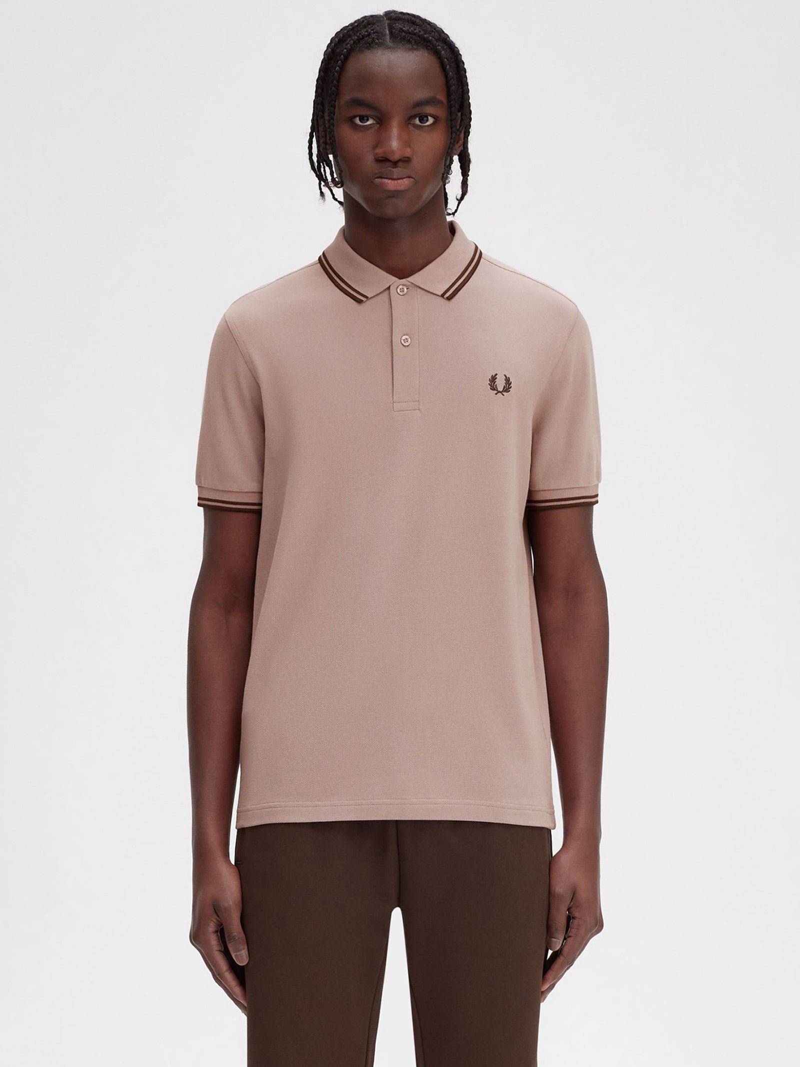 Twin Tipped Polo Shirt in Dark Pink & Burnt Tobacco