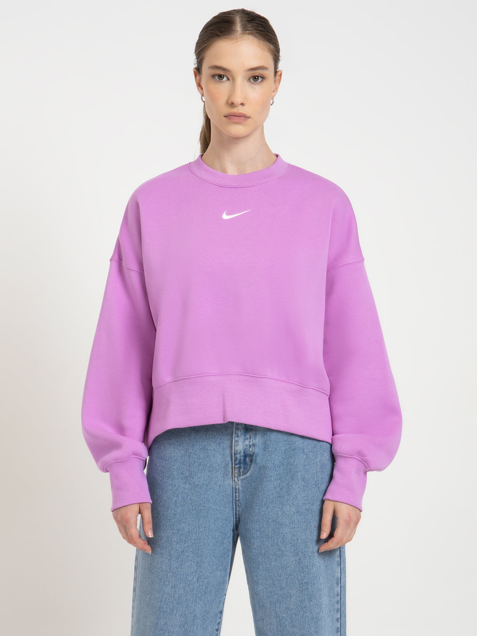 Sportswear Phoenix Fleece Over Oversized Crew Neck Sweatshirt in Rush Fuschia