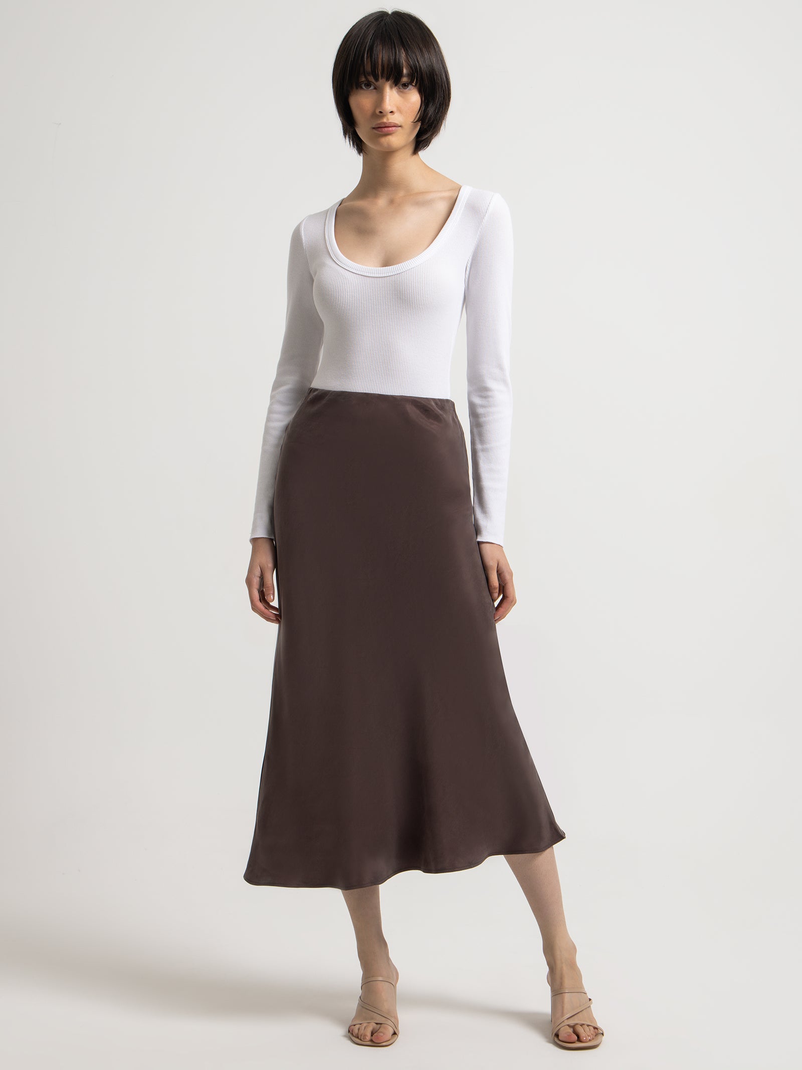 Harlow Cupro Midi Skirt in Cinder