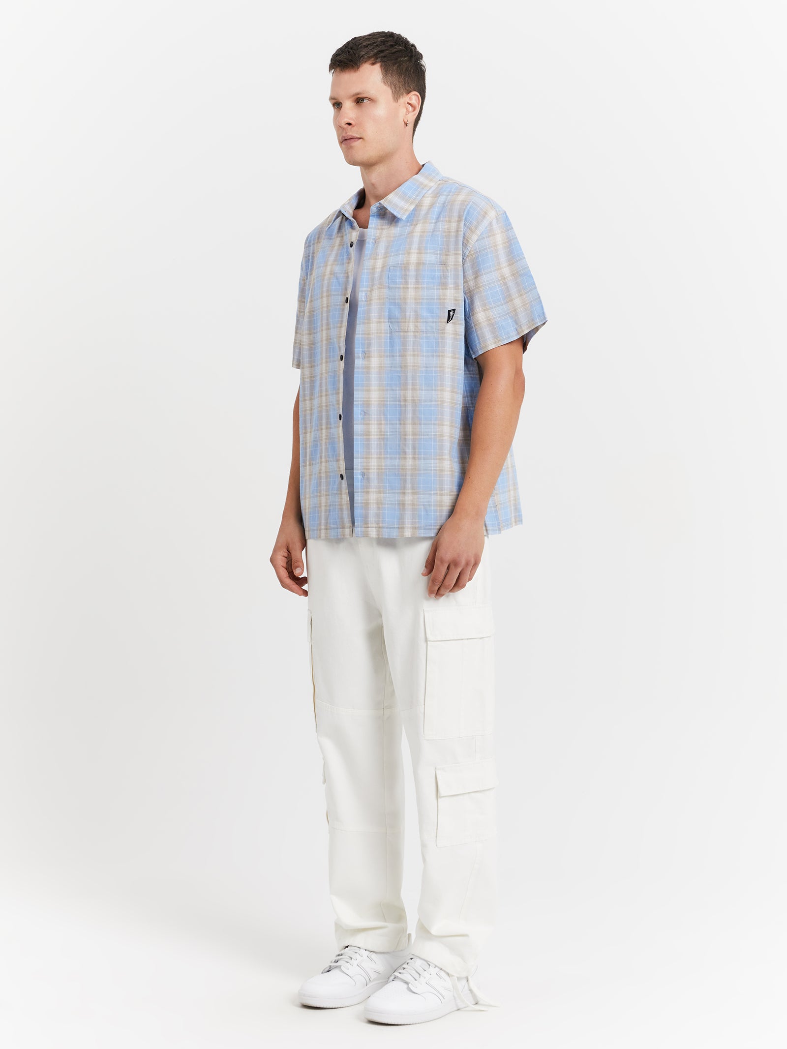 Prion Check Pocket Short Sleeve Shirt in Sky Blue