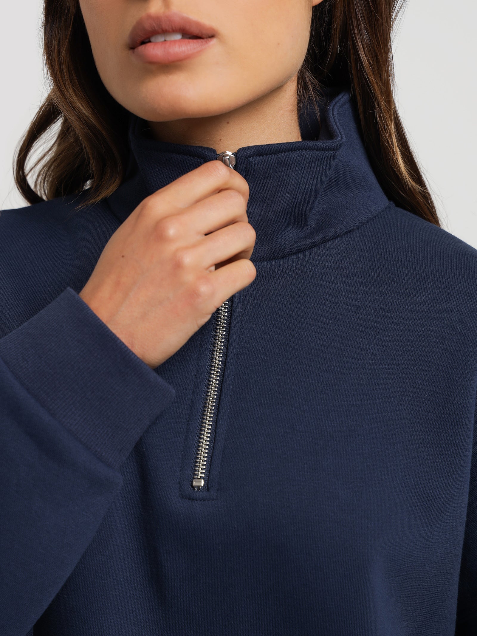 Classic Zip Front Sweater in Midnight